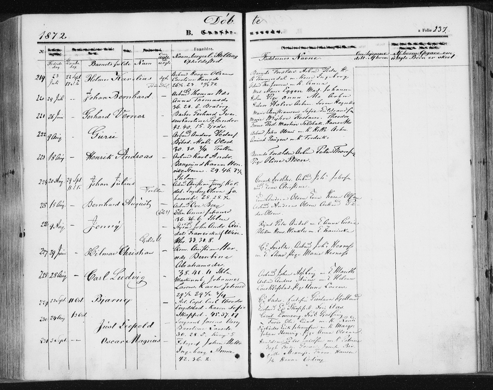 Ministerialprotokoller, klokkerbøker og fødselsregistre - Sør-Trøndelag, SAT/A-1456/602/L0115: Parish register (official) no. 602A13, 1860-1872, p. 237