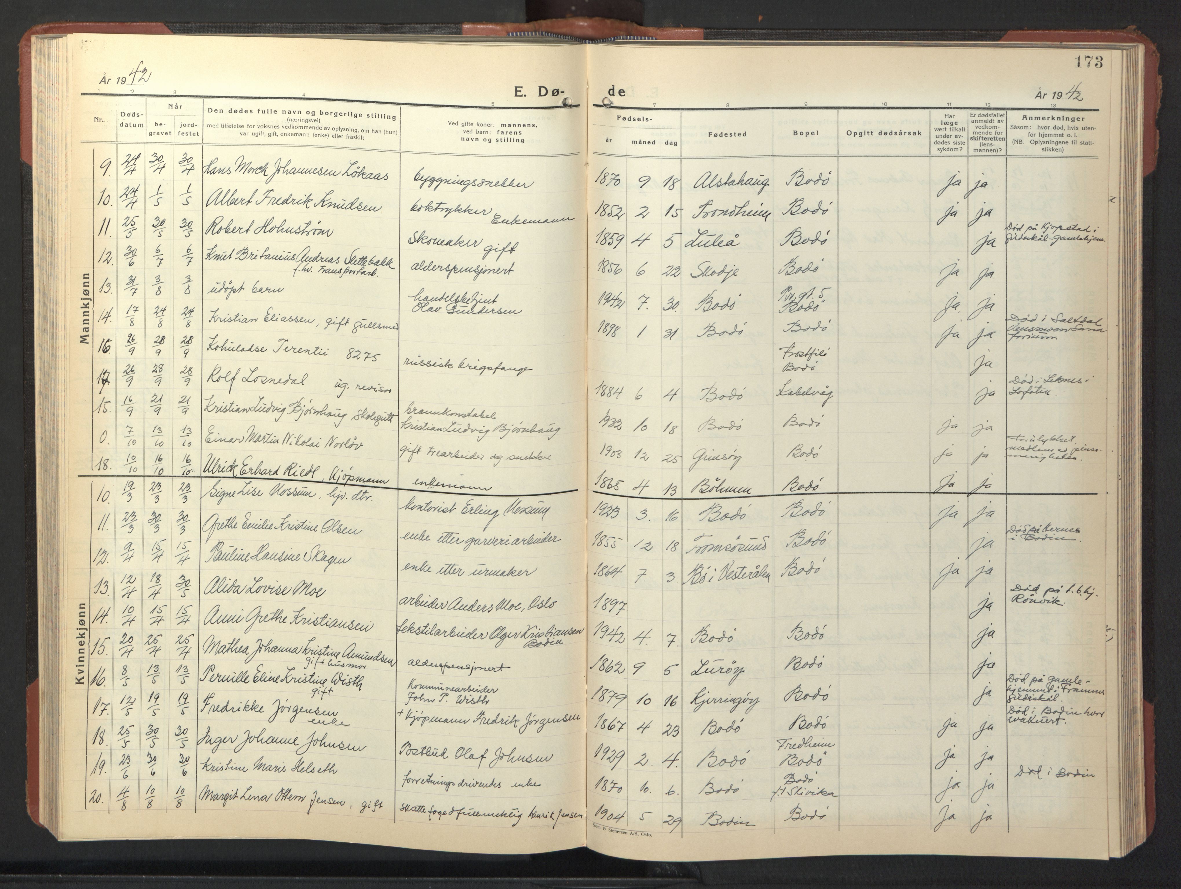Ministerialprotokoller, klokkerbøker og fødselsregistre - Nordland, AV/SAT-A-1459/801/L0038: Parish register (copy) no. 801C13, 1935-1951, p. 173
