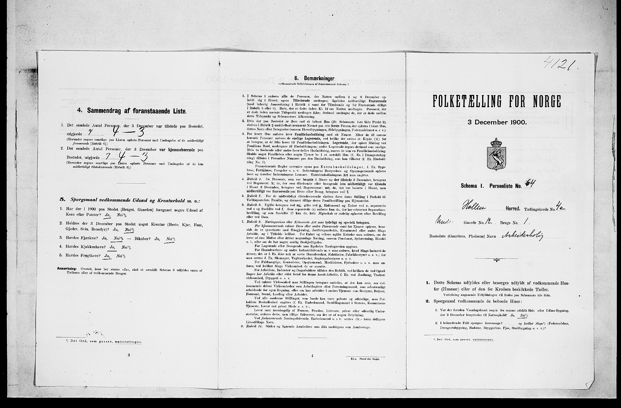 SAKO, 1900 census for Holla, 1900, p. 462