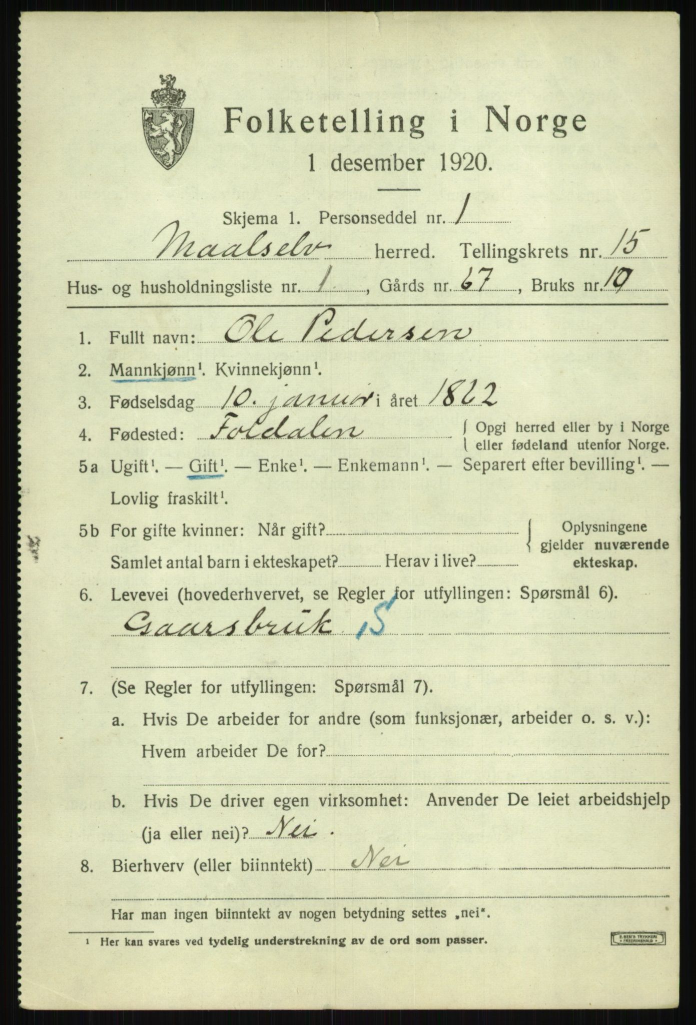 SATØ, 1920 census for Målselv, 1920, p. 7623