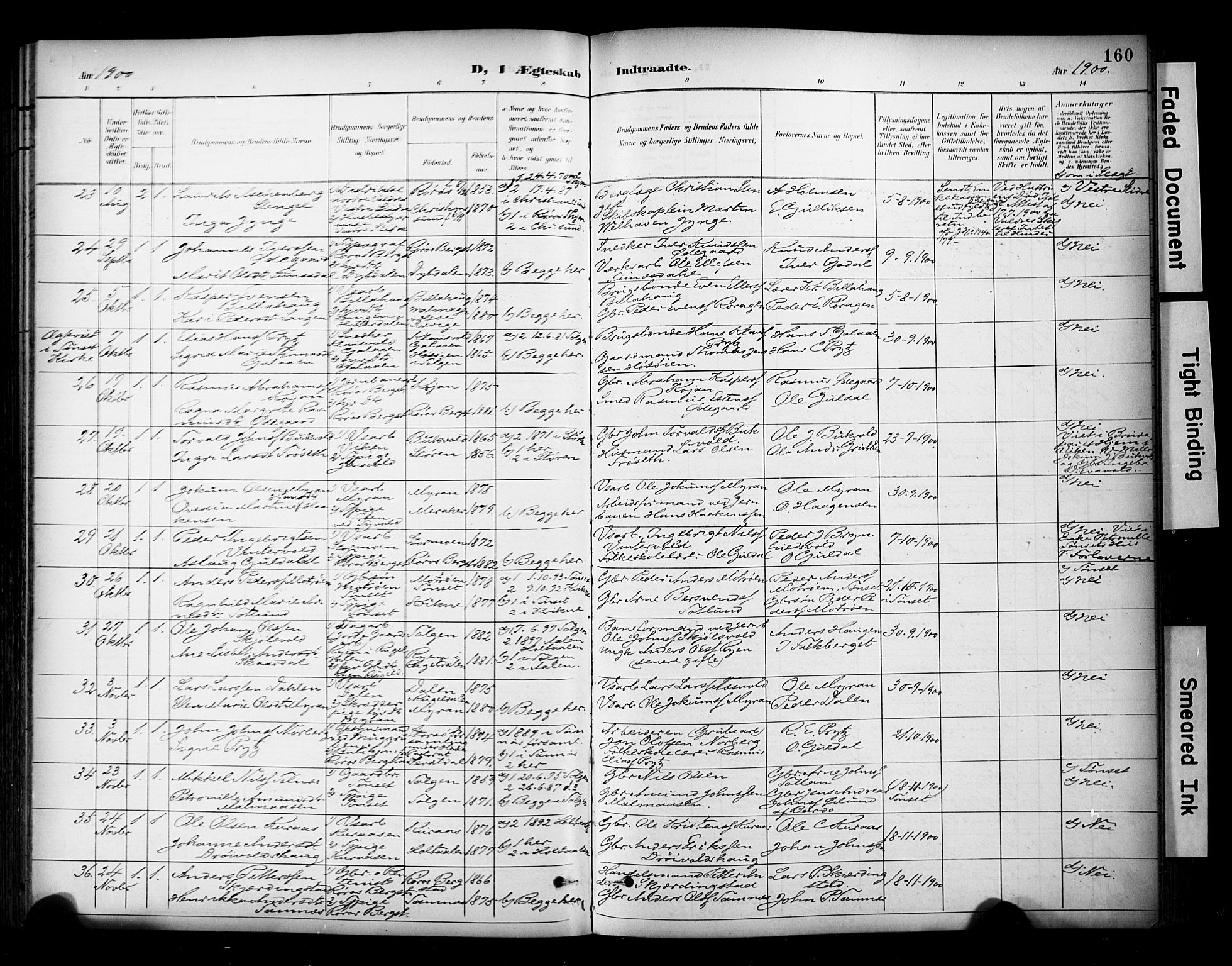 Ministerialprotokoller, klokkerbøker og fødselsregistre - Sør-Trøndelag, SAT/A-1456/681/L0936: Parish register (official) no. 681A14, 1899-1908, p. 160