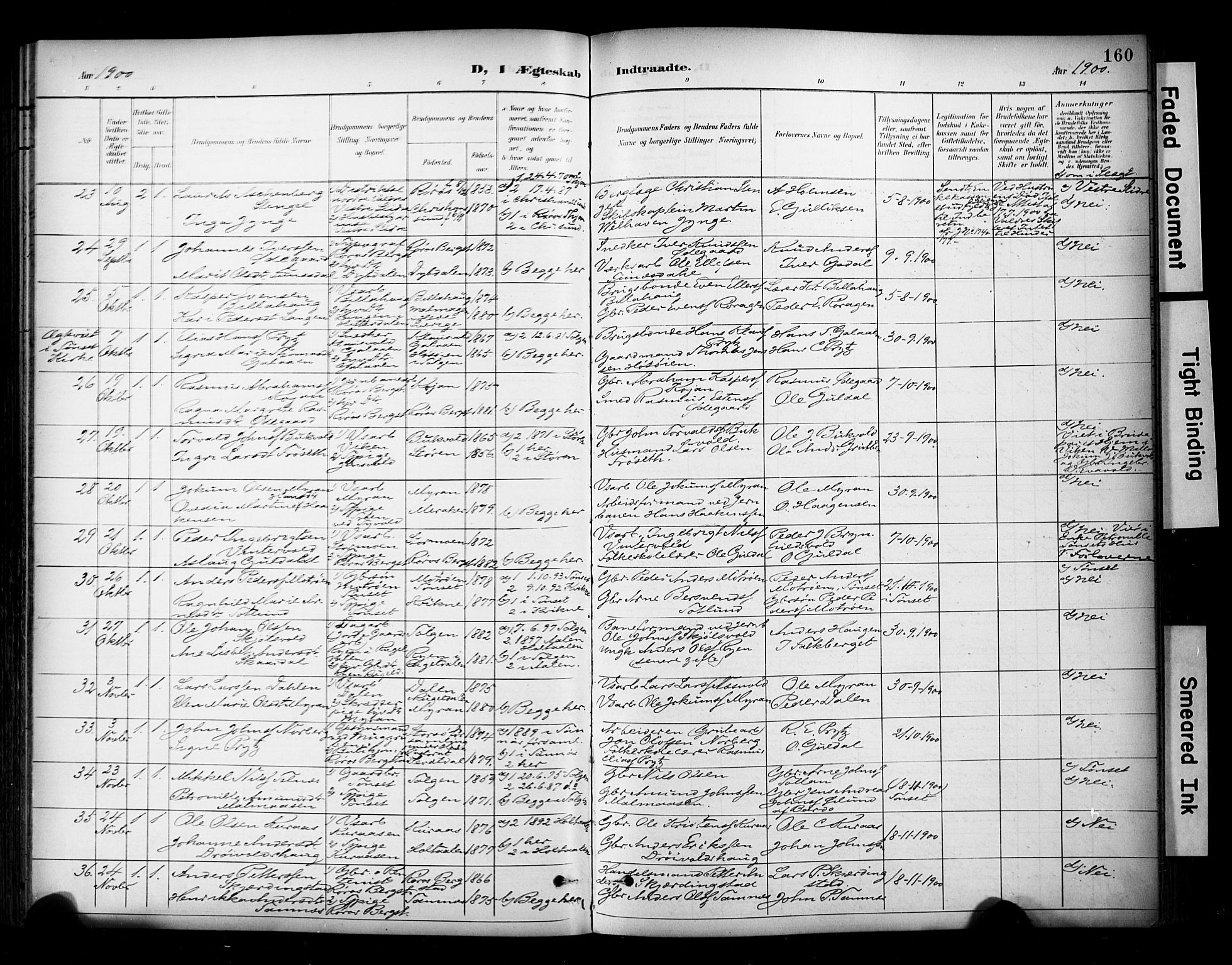 Ministerialprotokoller, klokkerbøker og fødselsregistre - Sør-Trøndelag, AV/SAT-A-1456/681/L0936: Parish register (official) no. 681A14, 1899-1908, p. 160