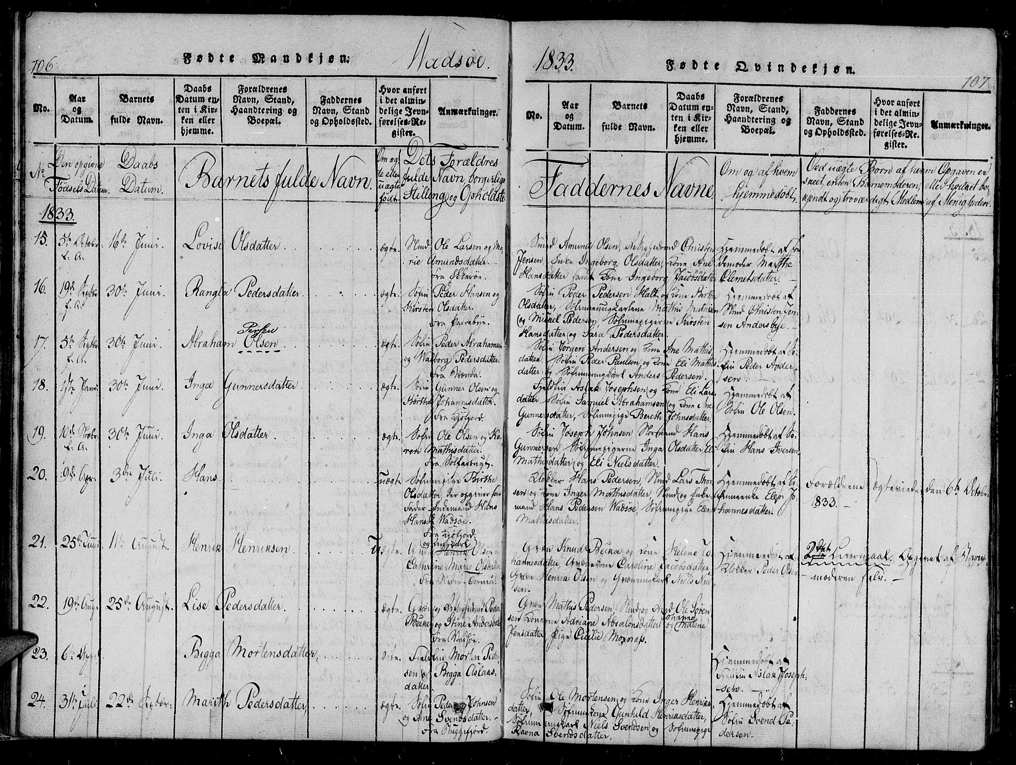 Vadsø sokneprestkontor, AV/SATØ-S-1325/H/Ha/L0003kirke: Parish register (official) no. 3 /1, 1821-1839, p. 106-107