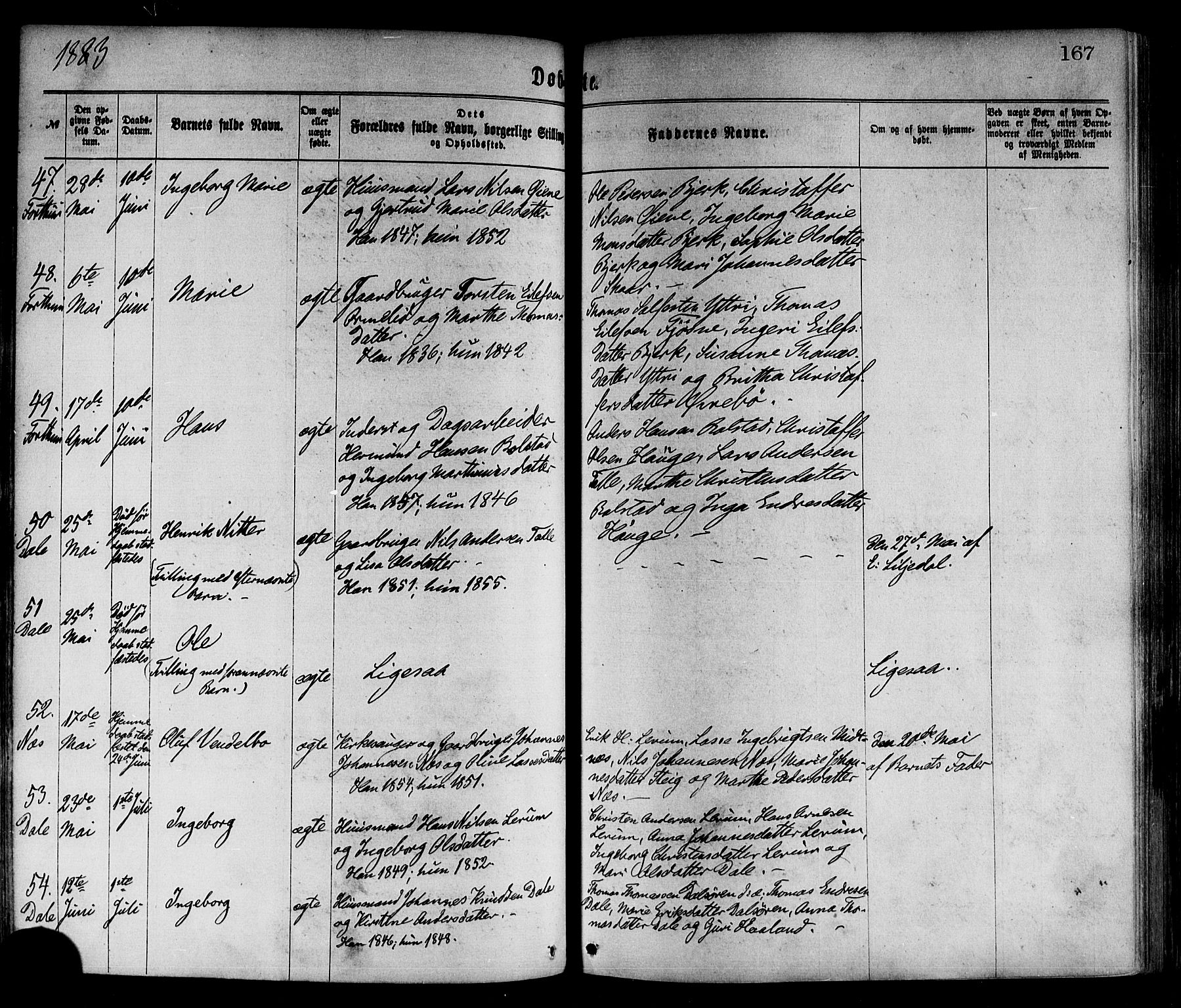 Luster sokneprestembete, AV/SAB-A-81101/H/Haa/Haaa/L0010: Parish register (official) no. A 10, 1871-1886, p. 167