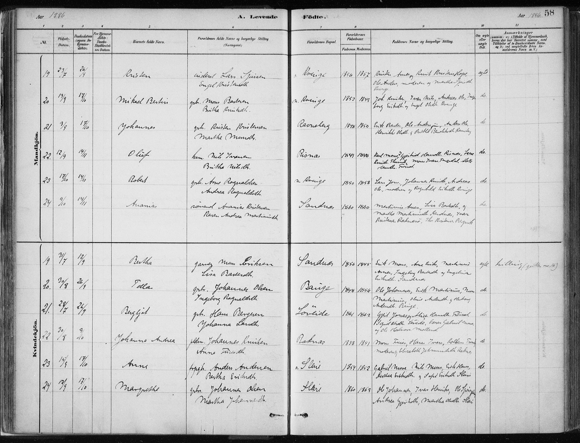 Masfjorden Sokneprestembete, SAB/A-77001: Parish register (official) no. B  1, 1876-1899, p. 58