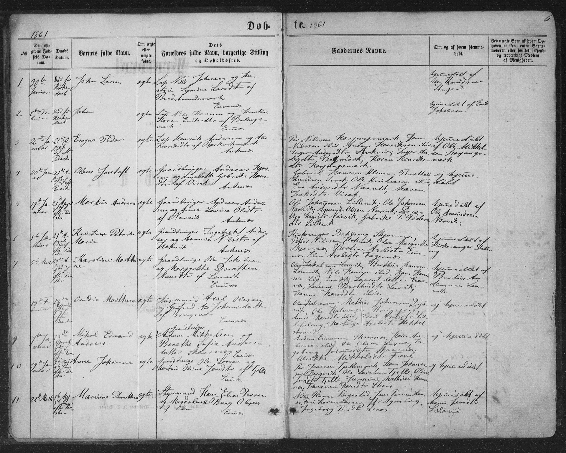 Ministerialprotokoller, klokkerbøker og fødselsregistre - Nordland, SAT/A-1459/863/L0896: Parish register (official) no. 863A08, 1861-1871, p. 6