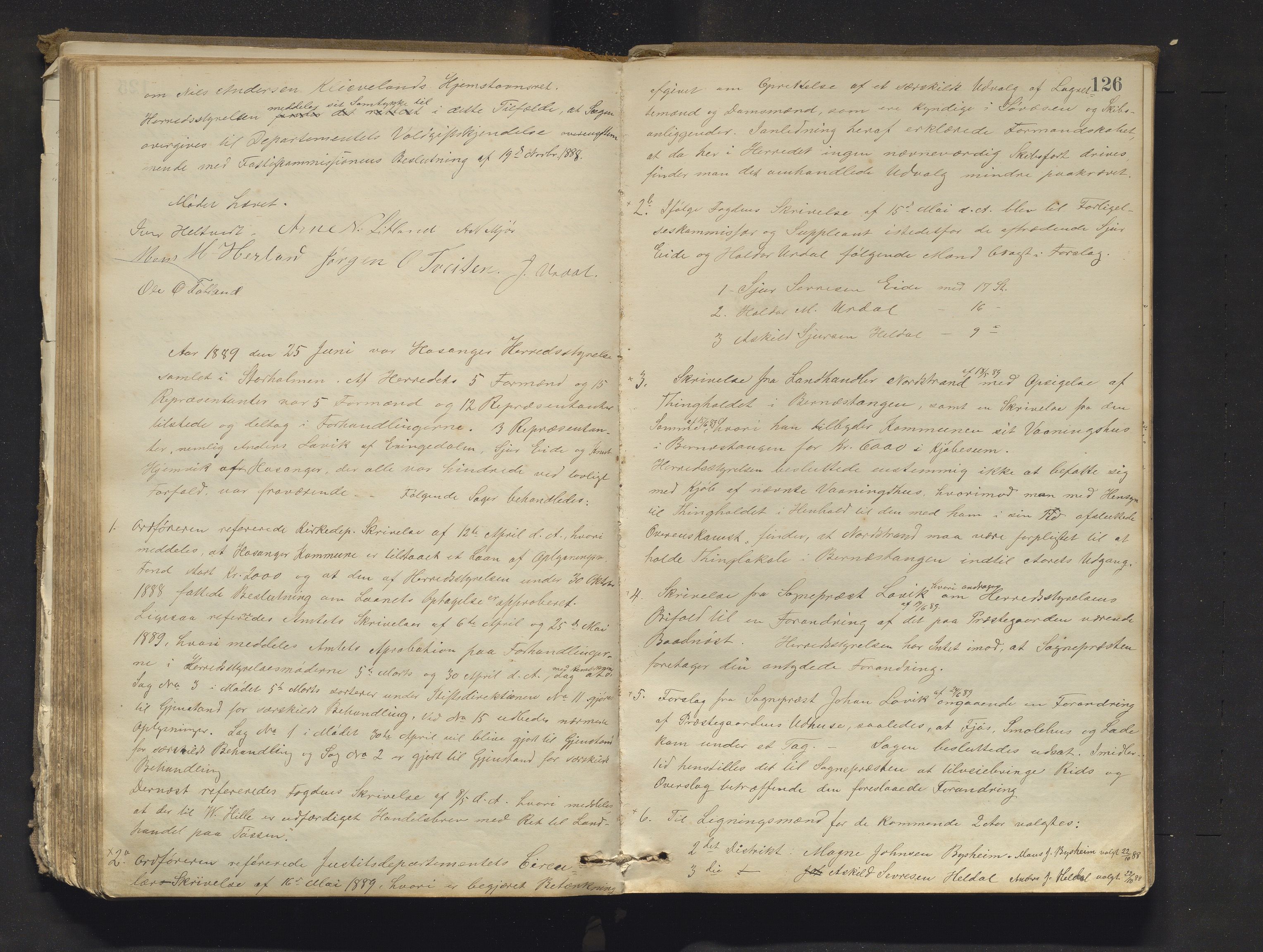 Hosanger kommune. Formannskapet, IKAH/1253a-021/A/Aa/L0003: Møtebok for Hosanger formannskap, heradsstyre og Hosanger soknestyre, 1881-1893, p. 126