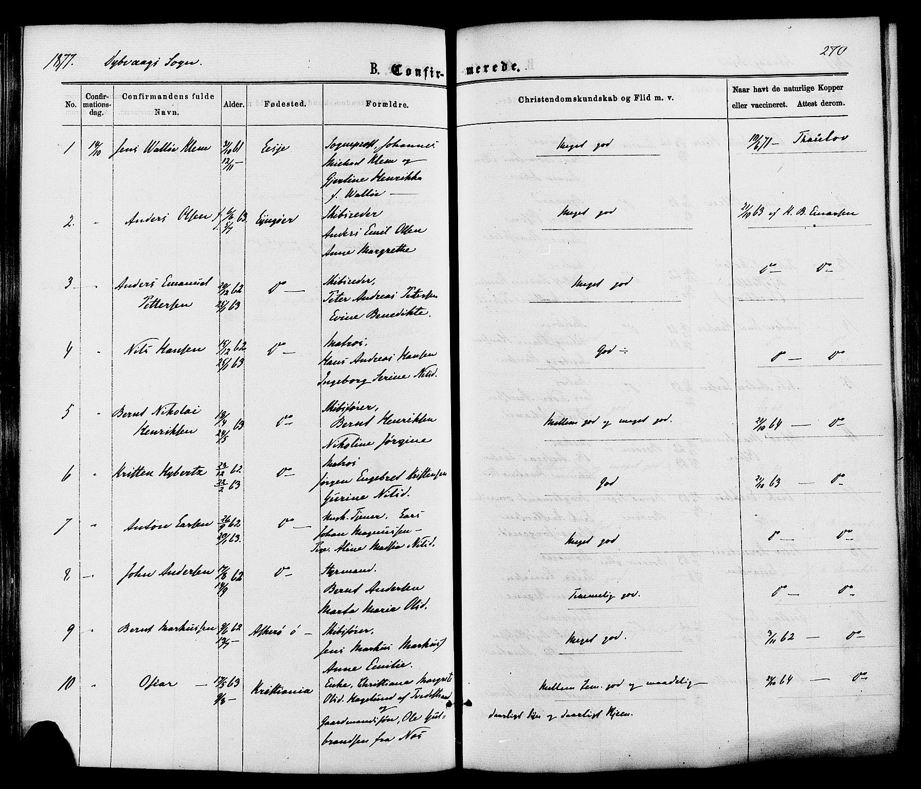 Dypvåg sokneprestkontor, SAK/1111-0007/F/Fa/Faa/L0007: Parish register (official) no. A 7/ 1, 1872-1884, p. 270