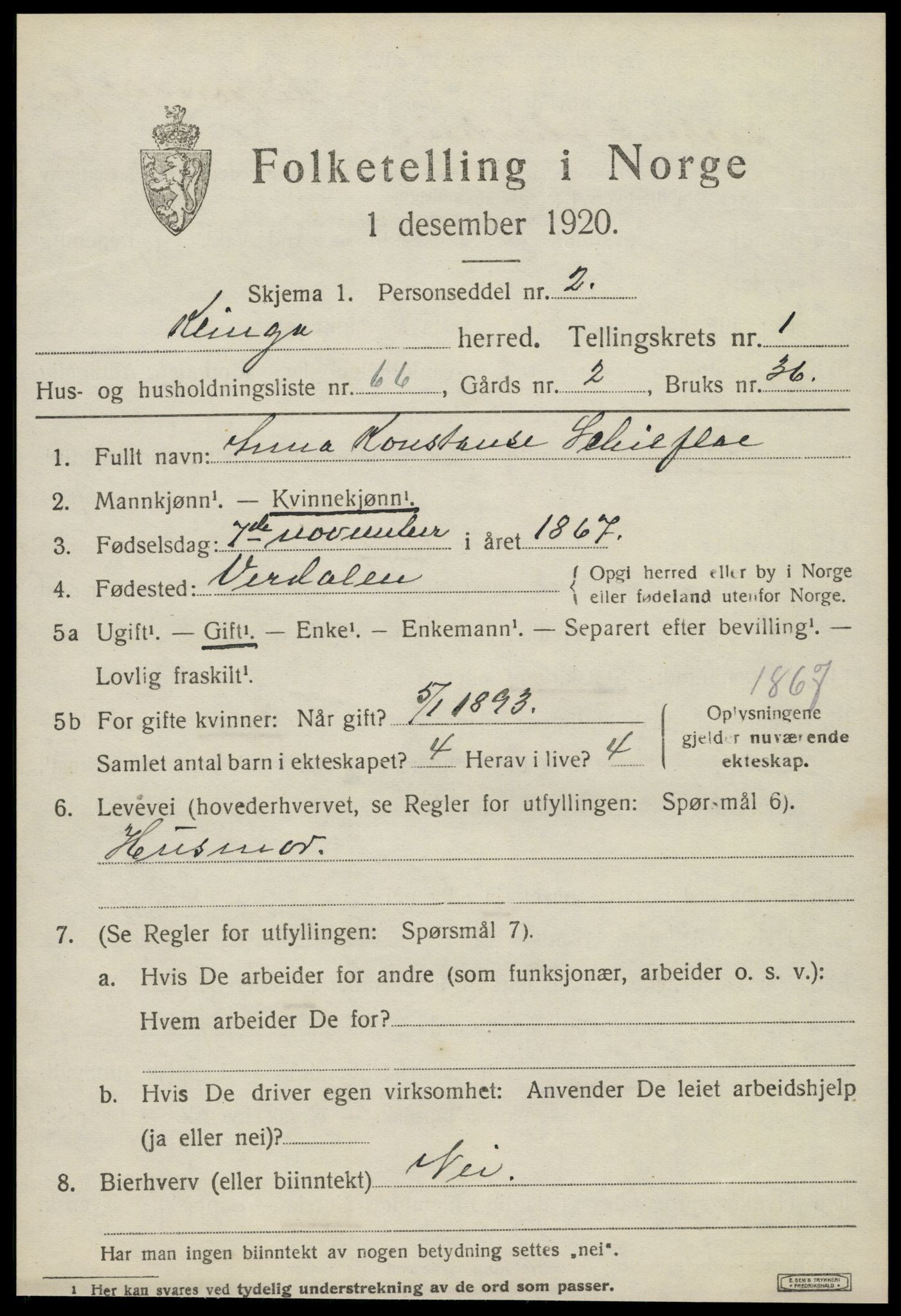 SAT, 1920 census for Klinga, 1920, p. 1389