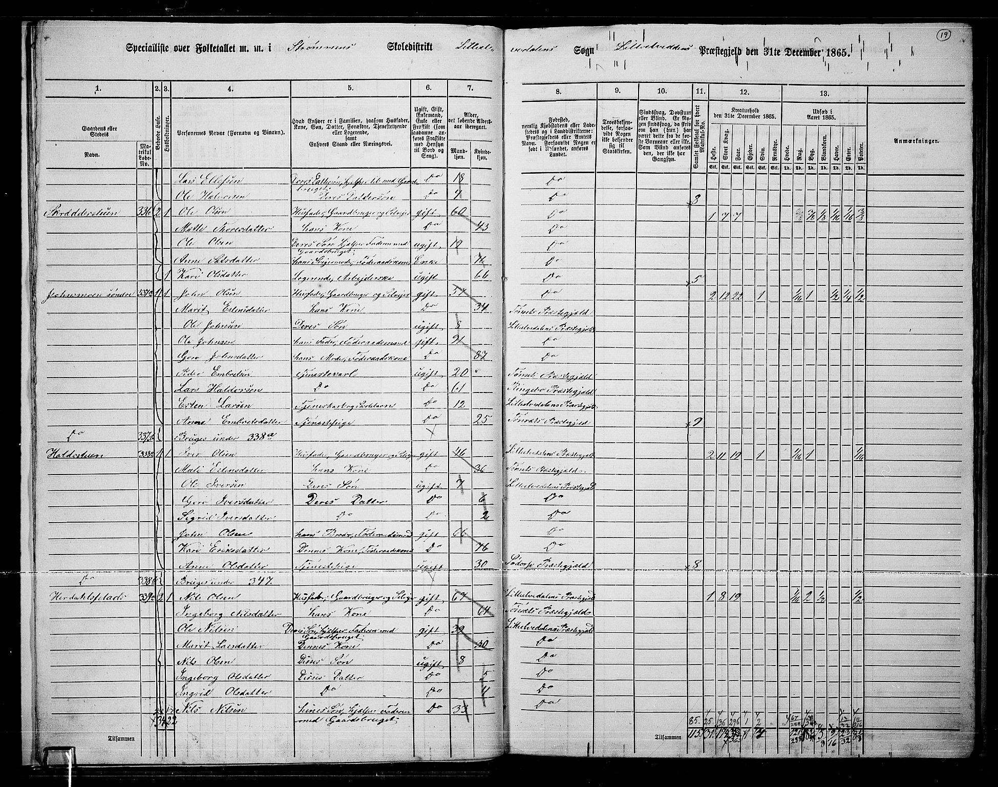 RA, 1865 census for Lille Elvedalen, 1865, p. 18