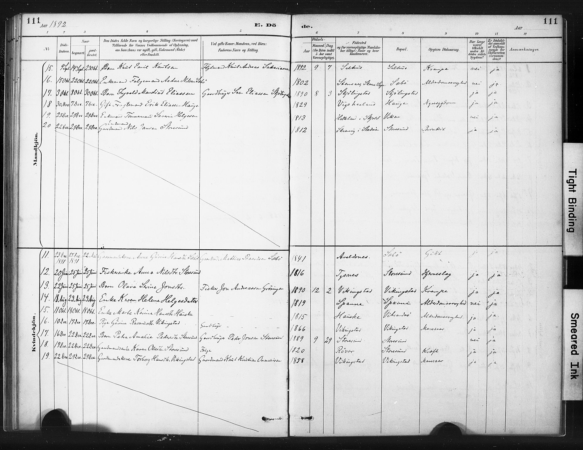 Torvastad sokneprestkontor, AV/SAST-A -101857/H/Ha/Haa/L0015: Parish register (official) no. A 14, 1888-1899, p. 111