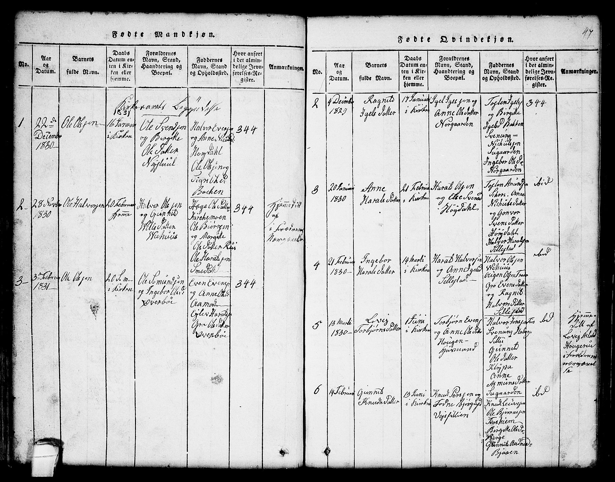 Seljord kirkebøker, SAKO/A-20/G/Gc/L0001: Parish register (copy) no. III 1, 1815-1849, p. 47