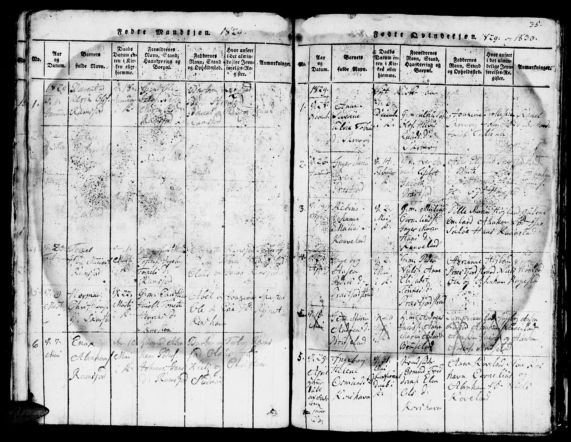 Lyngdal sokneprestkontor, SAK/1111-0029/F/Fb/Fba/L0001: Parish register (copy) no. B 1, 1816-1876, p. 35