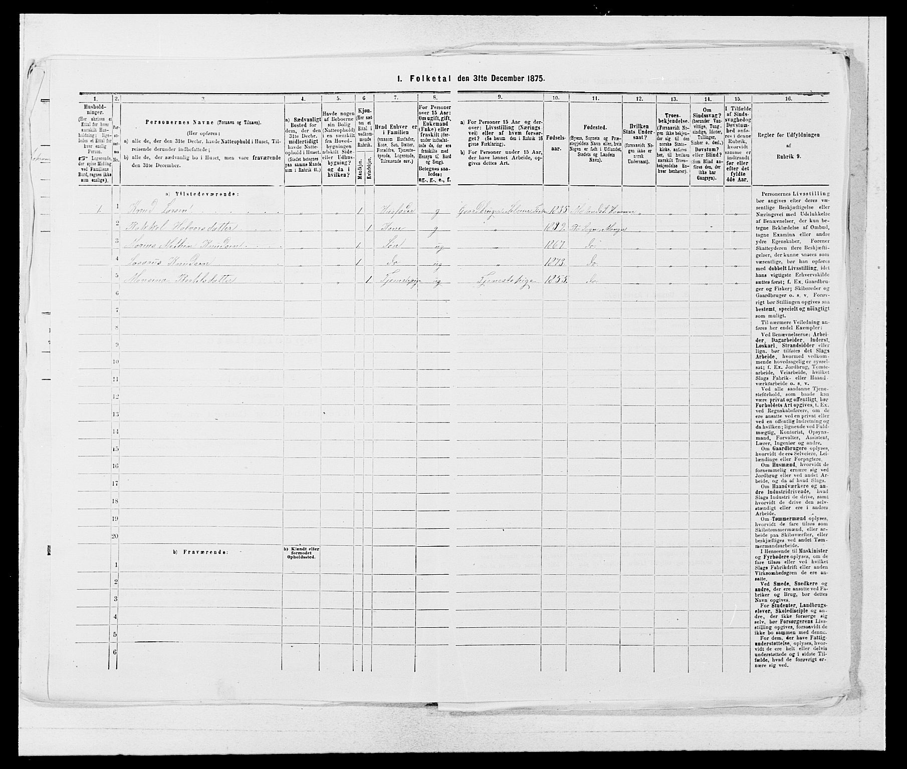 SAB, 1875 census for 1261P Manger, 1875, p. 1422