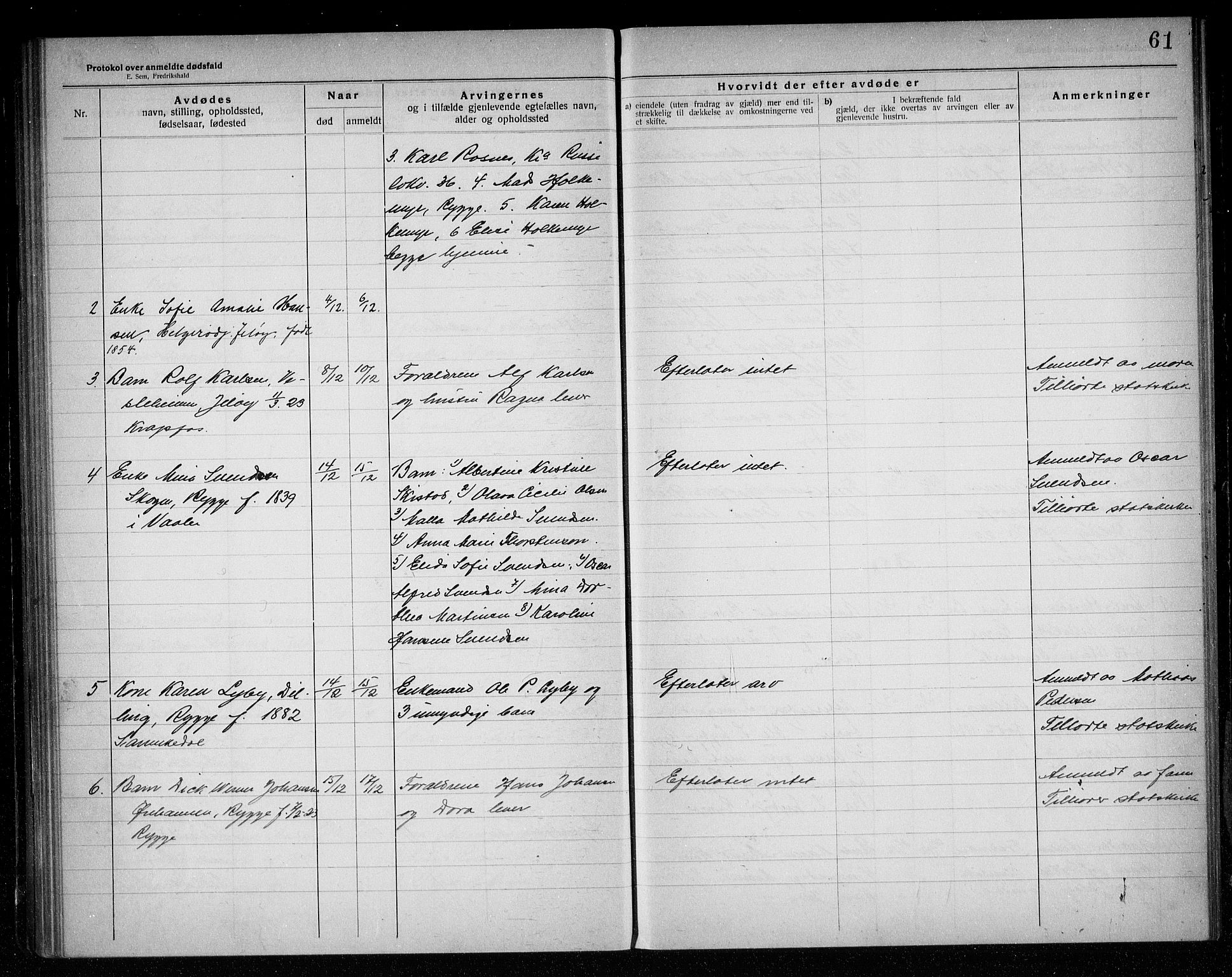 Rygge lensmannskontor, AV/SAO-A-10005/H/Ha/Haa/L0007: Dødsfallsprotokoll, 1920-1925, p. 61