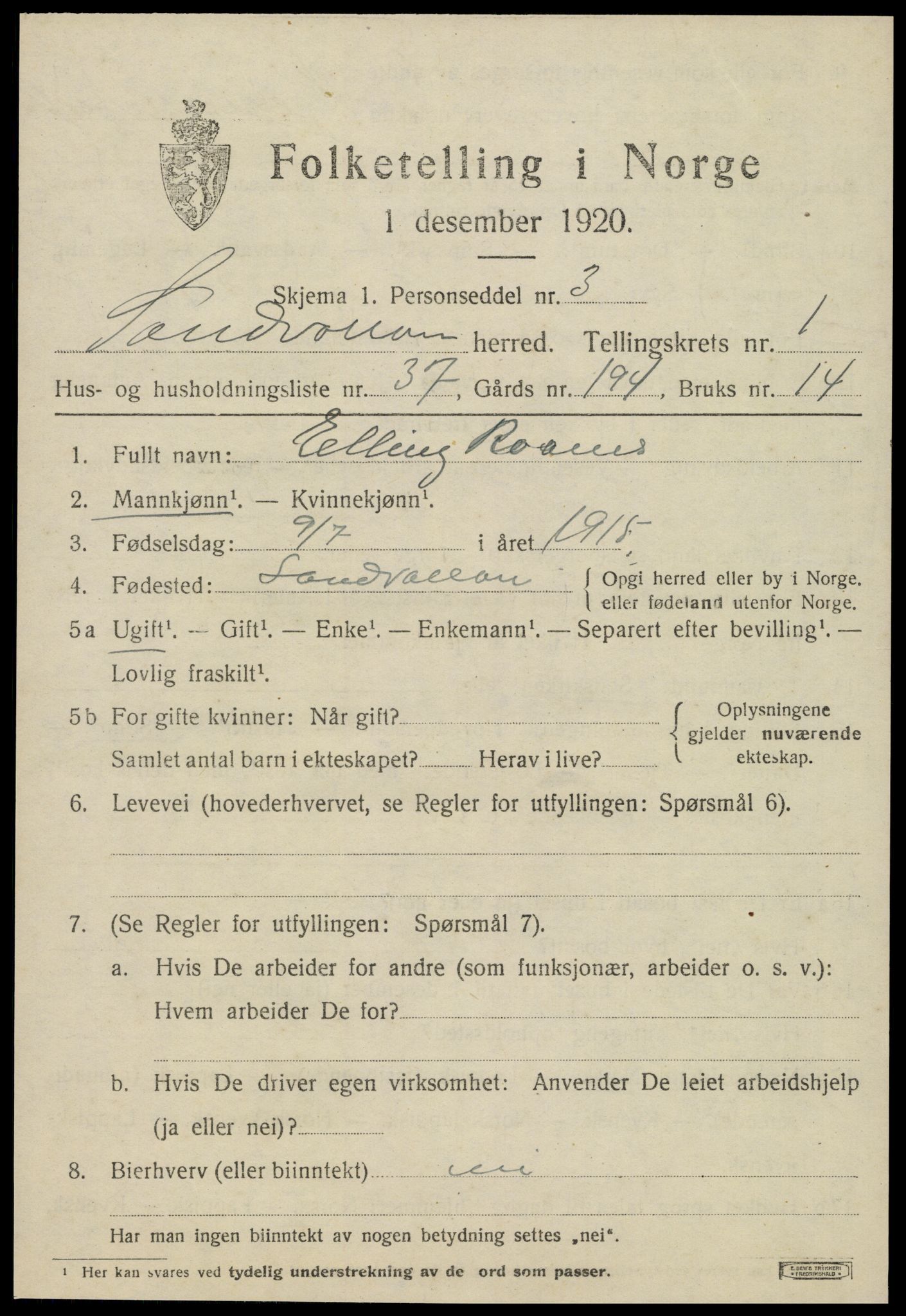 SAT, 1920 census for Sandvollan, 1920, p. 675