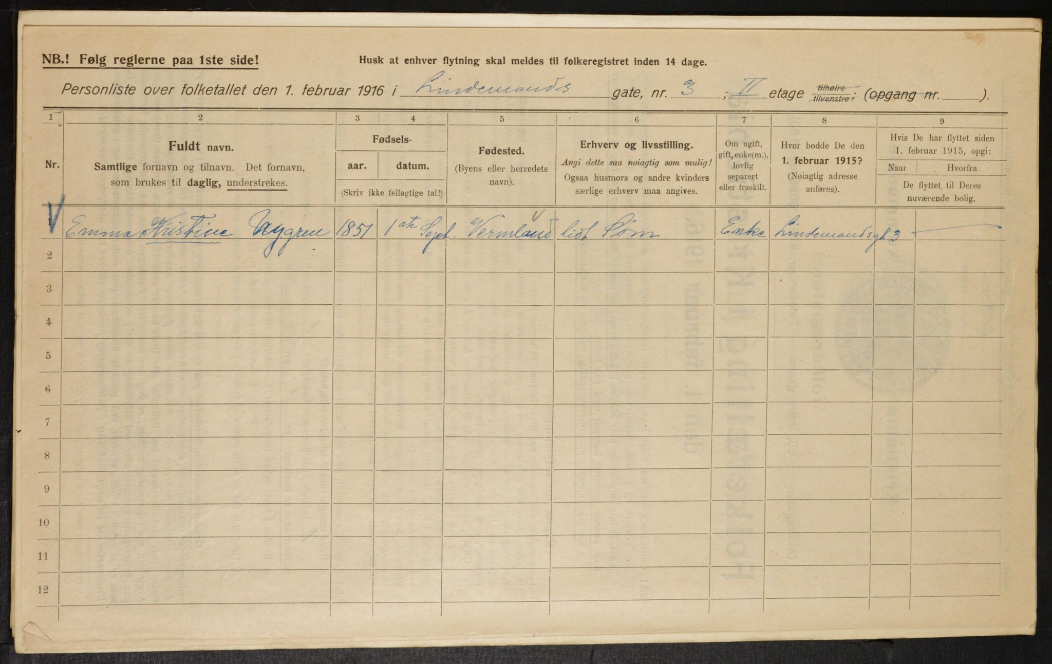 OBA, Municipal Census 1916 for Kristiania, 1916, p. 58913