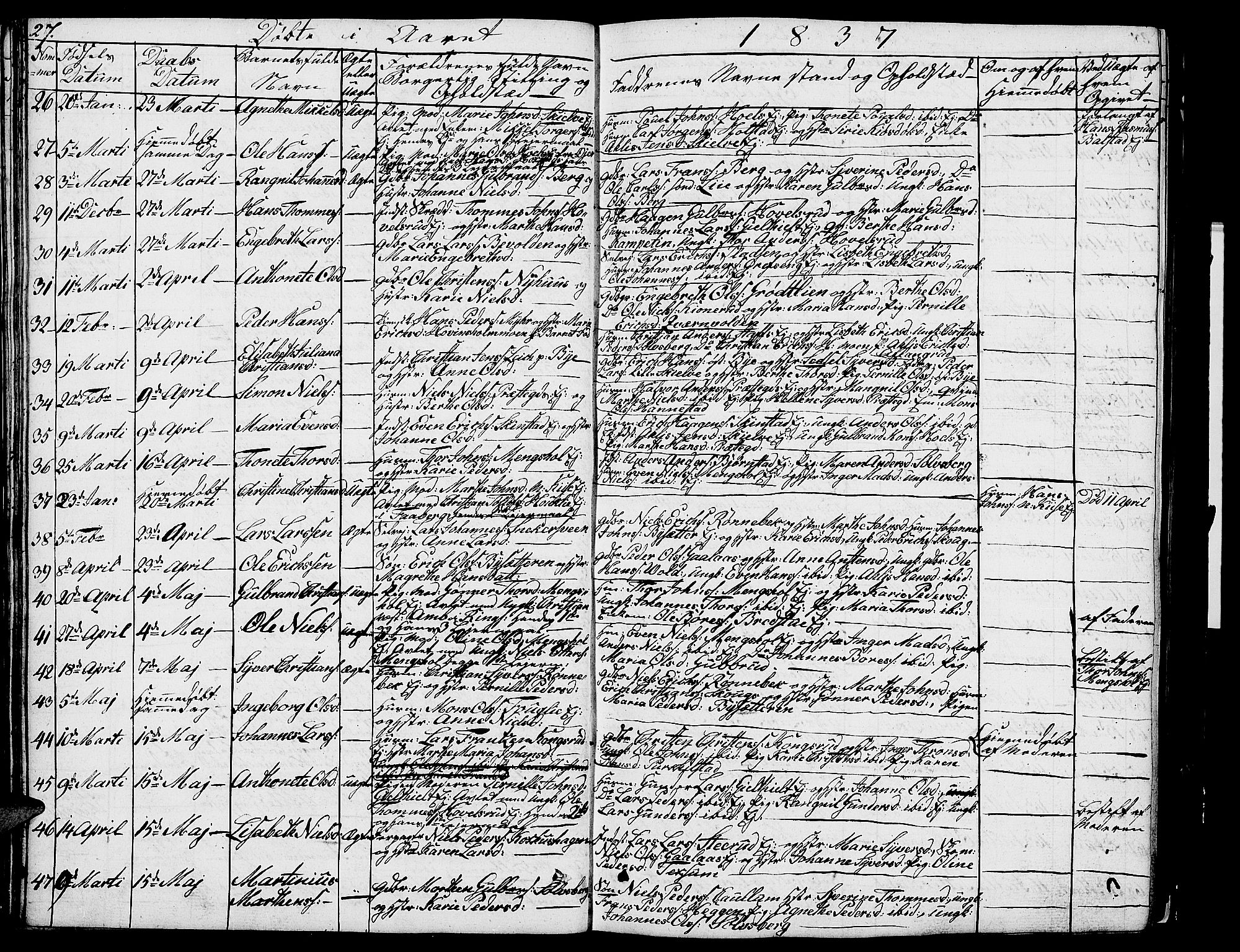 Nes prestekontor, Hedmark, AV/SAH-PREST-020/L/La/L0004: Parish register (copy) no. 4, 1832-1861, p. 27