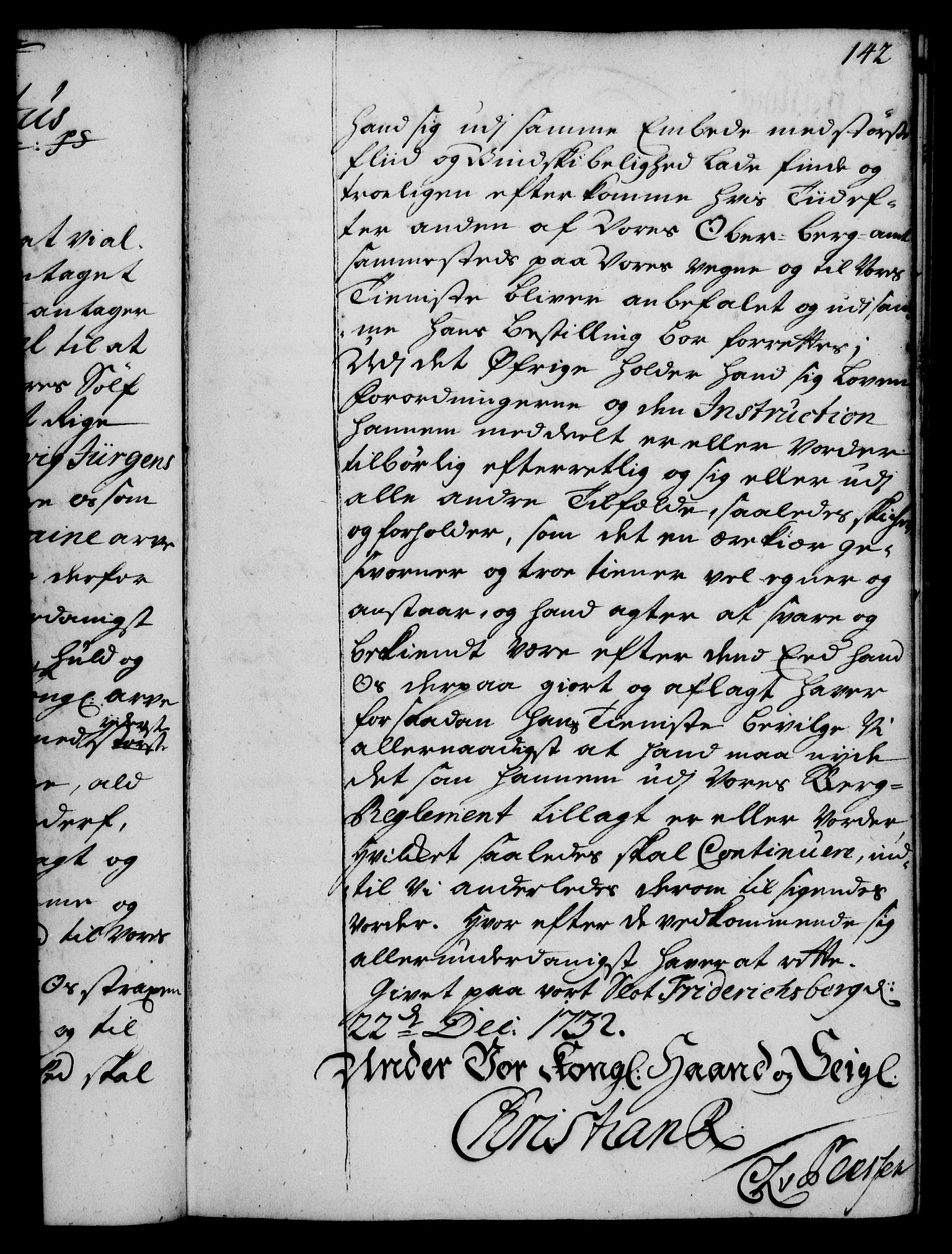 Rentekammeret, Kammerkanselliet, RA/EA-3111/G/Gg/Gge/L0002: Norsk bestallingsprotokoll med register (merket RK 53.26), 1730-1744, p. 142