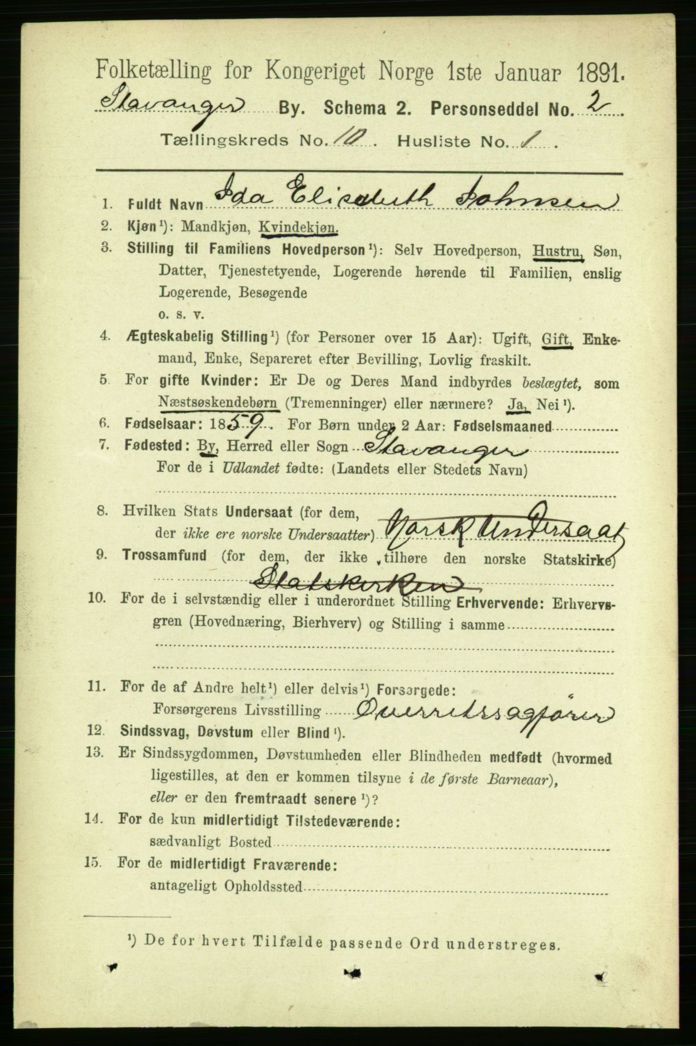 RA, 1891 census for 1103 Stavanger, 1891, p. 13711