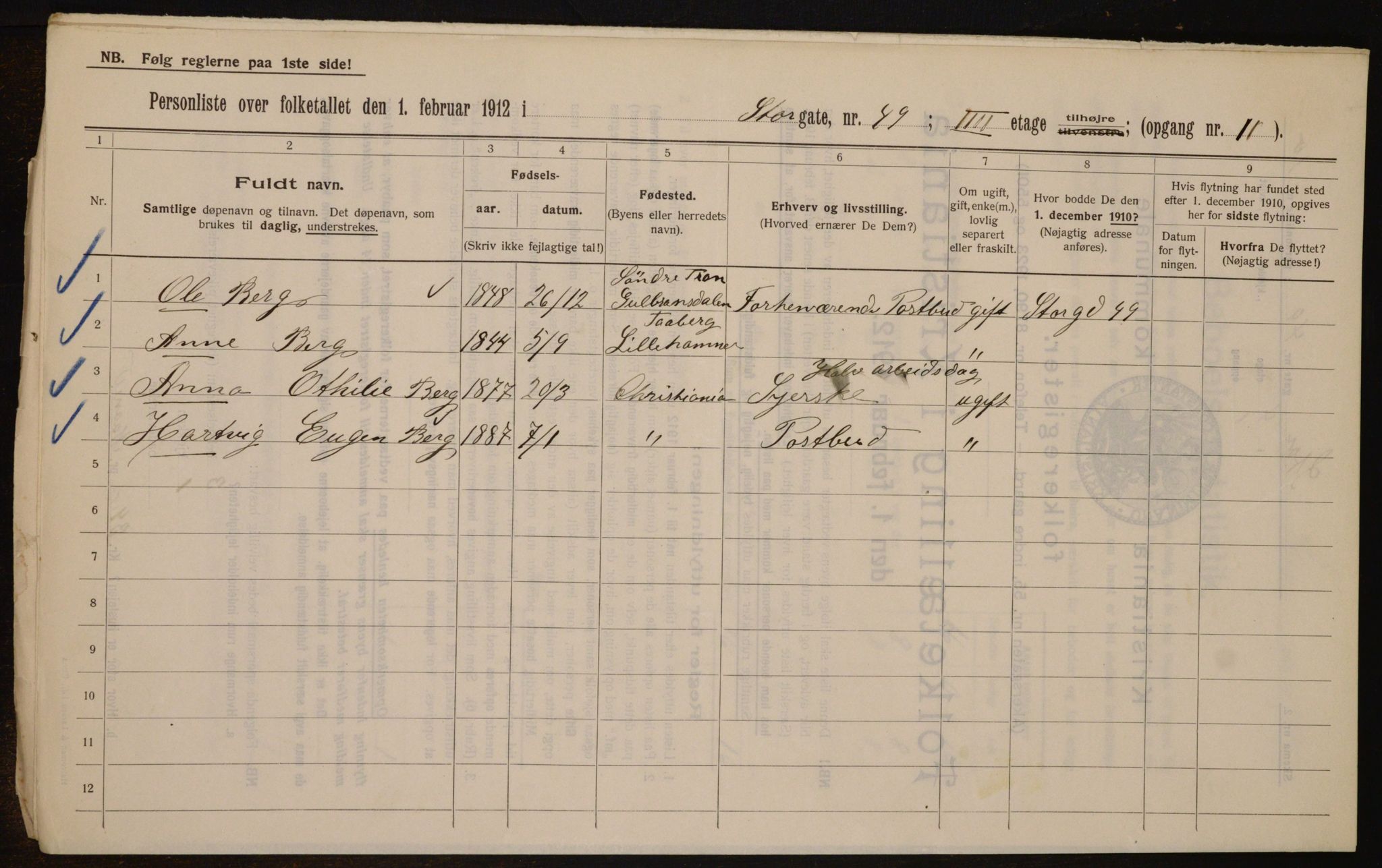 OBA, Municipal Census 1912 for Kristiania, 1912, p. 103557