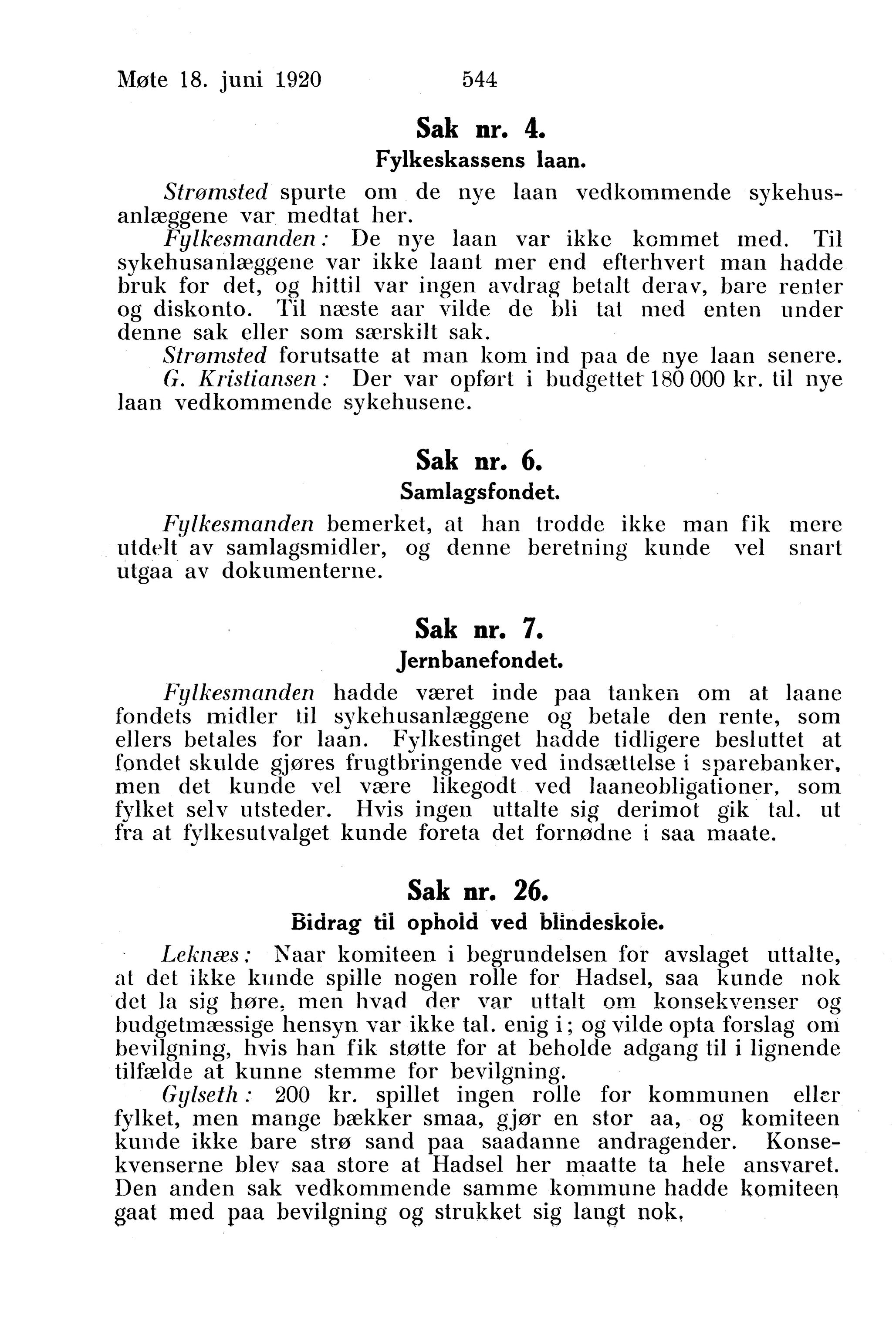 Nordland Fylkeskommune. Fylkestinget, AIN/NFK-17/176/A/Ac/L0043: Fylkestingsforhandlinger 1920, 1920