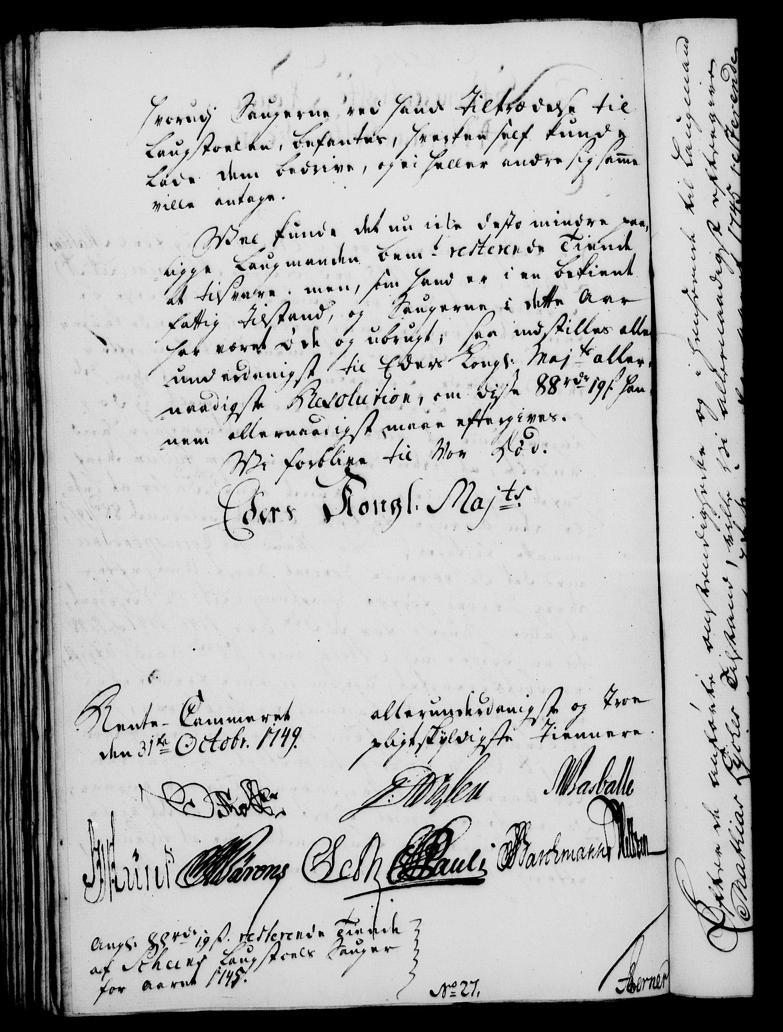 Rentekammeret, Kammerkanselliet, RA/EA-3111/G/Gf/Gfa/L0031: Norsk relasjons- og resolusjonsprotokoll (merket RK 52.31), 1749, p. 606
