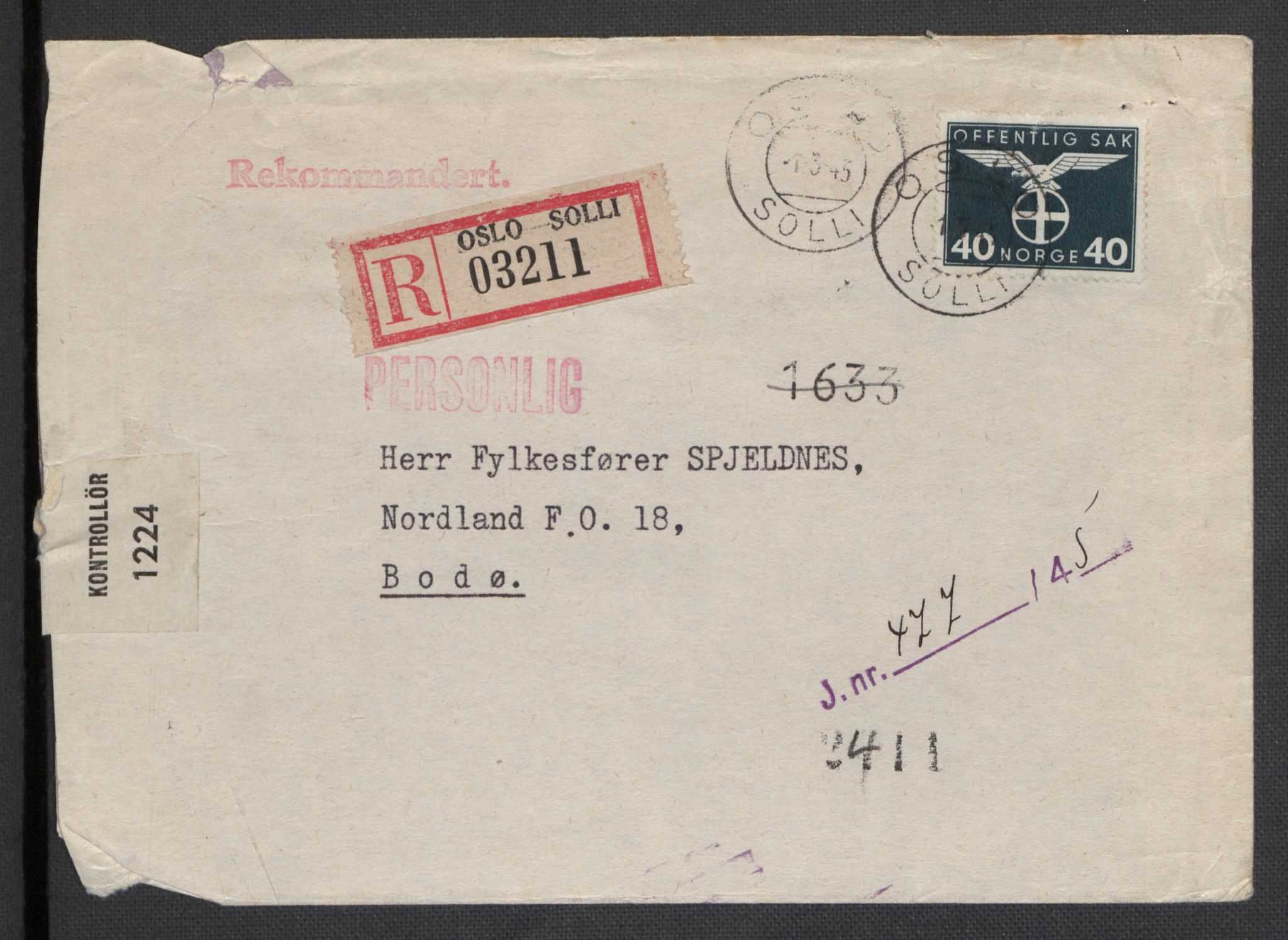 Landssvikarkivet, Oslo politikammer, AV/RA-S-3138-01/D/Da/L0003: Dnr. 29, 1945, p. 1345