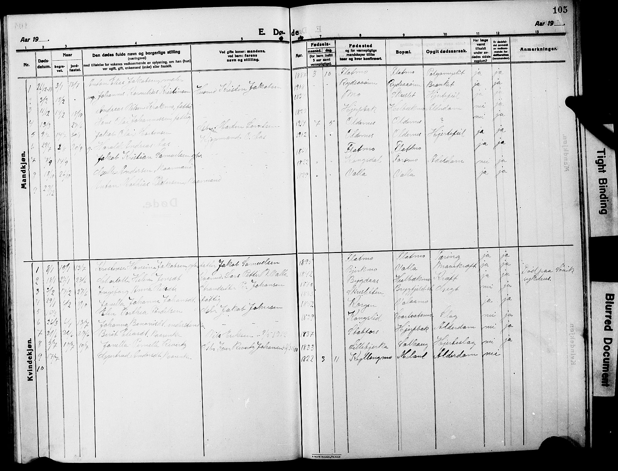 Ministerialprotokoller, klokkerbøker og fødselsregistre - Nordland, AV/SAT-A-1459/826/L0384: Parish register (copy) no. 826C04, 1914-1917, p. 105