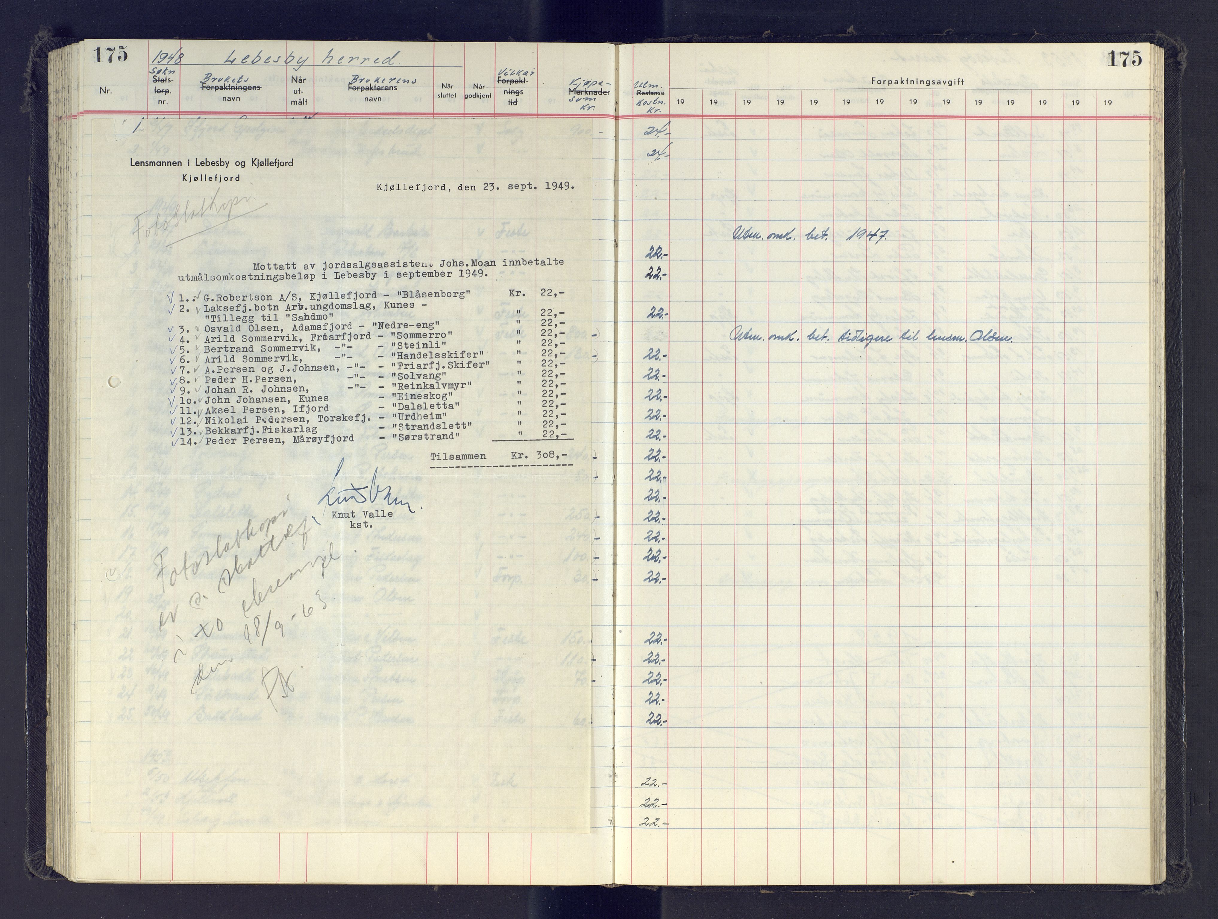 Finnmark jordsalgskommisjon/jordsalgskontor og Statskog SF Finnmark jordsalgskontor, AV/SATØ-S-1443/J/Jb/L0001: Protokoll for salg og forpaktning, 1948-1958, p. 175