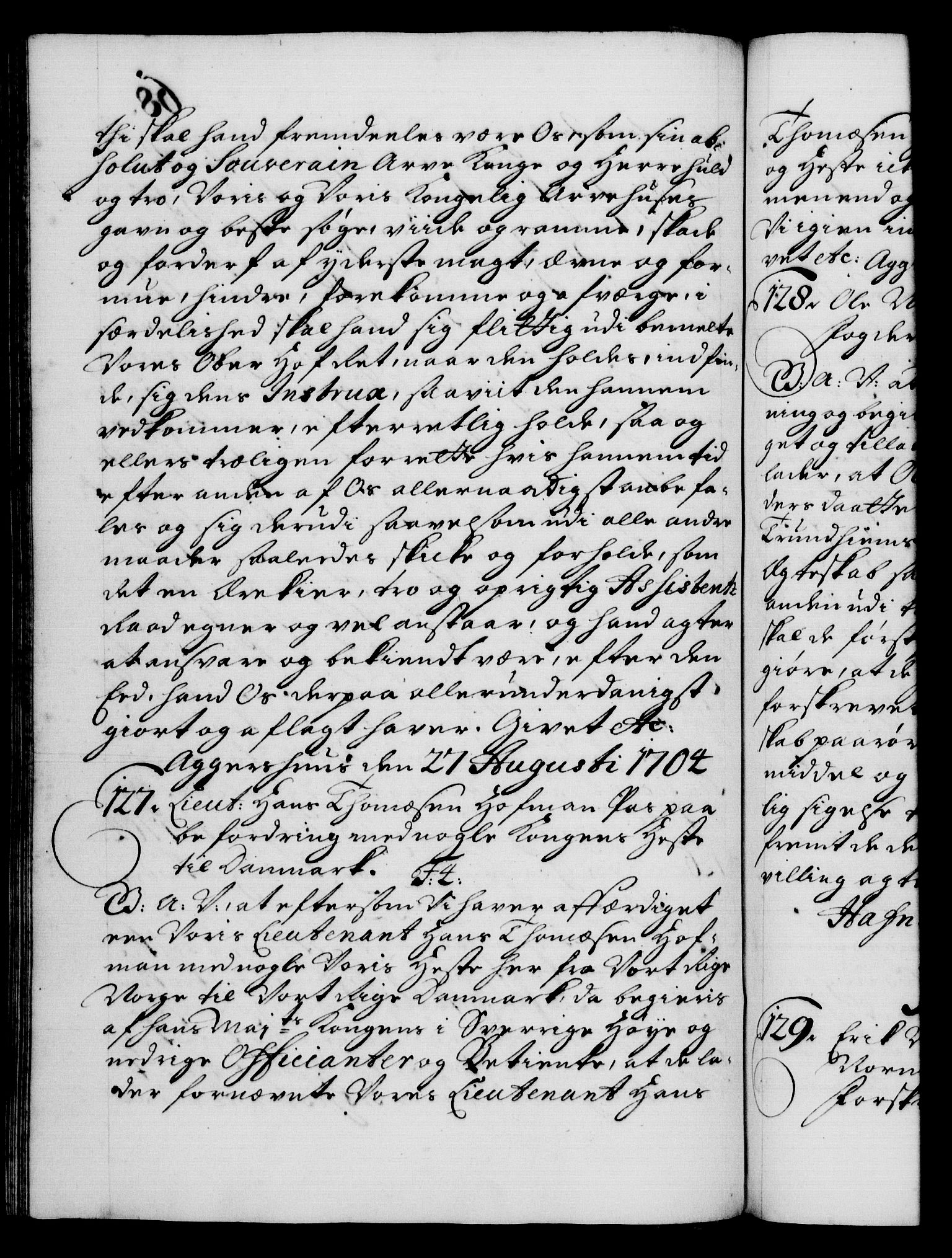 Danske Kanselli 1572-1799, AV/RA-EA-3023/F/Fc/Fca/Fcaa/L0019: Norske registre, 1704-1707, p. 68b
