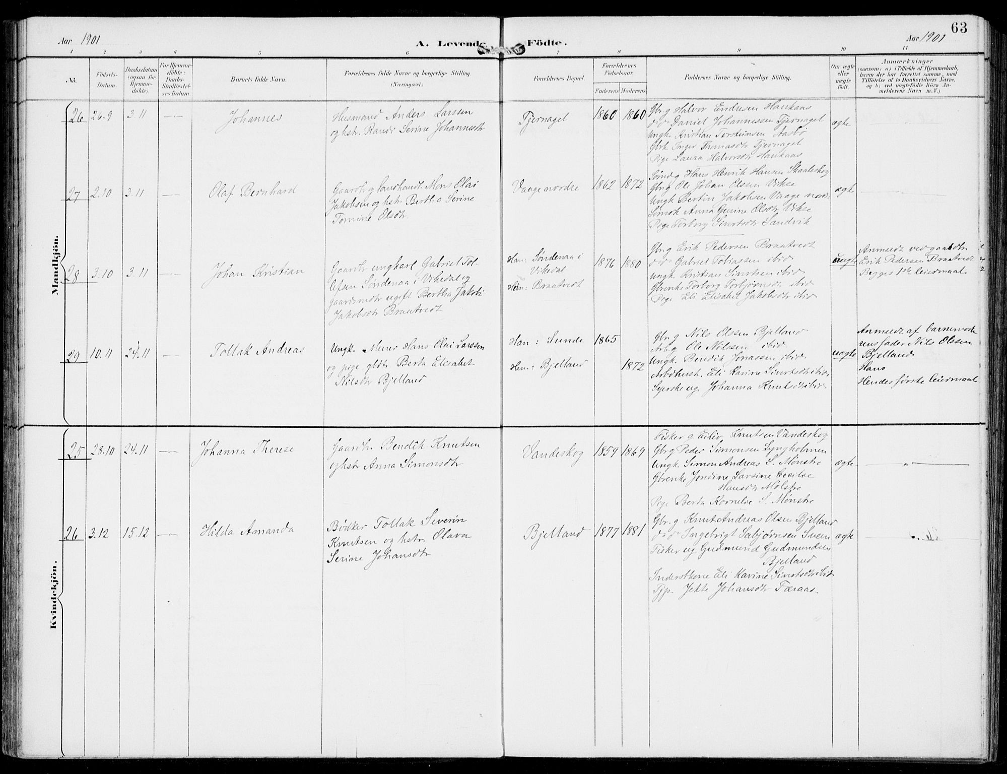 Sveio Sokneprestembete, AV/SAB-A-78501/H/Haa: Parish register (official) no. B  3, 1894-1906, p. 63