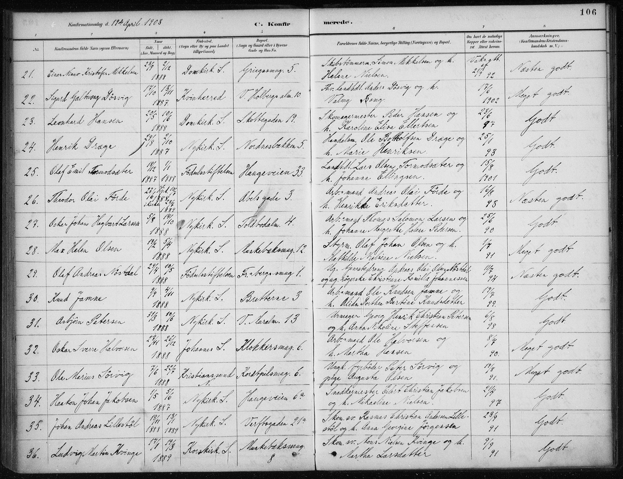 Nykirken Sokneprestembete, AV/SAB-A-77101/H/Haa/L0027: Parish register (official) no. C 6, 1886-1913, p. 106