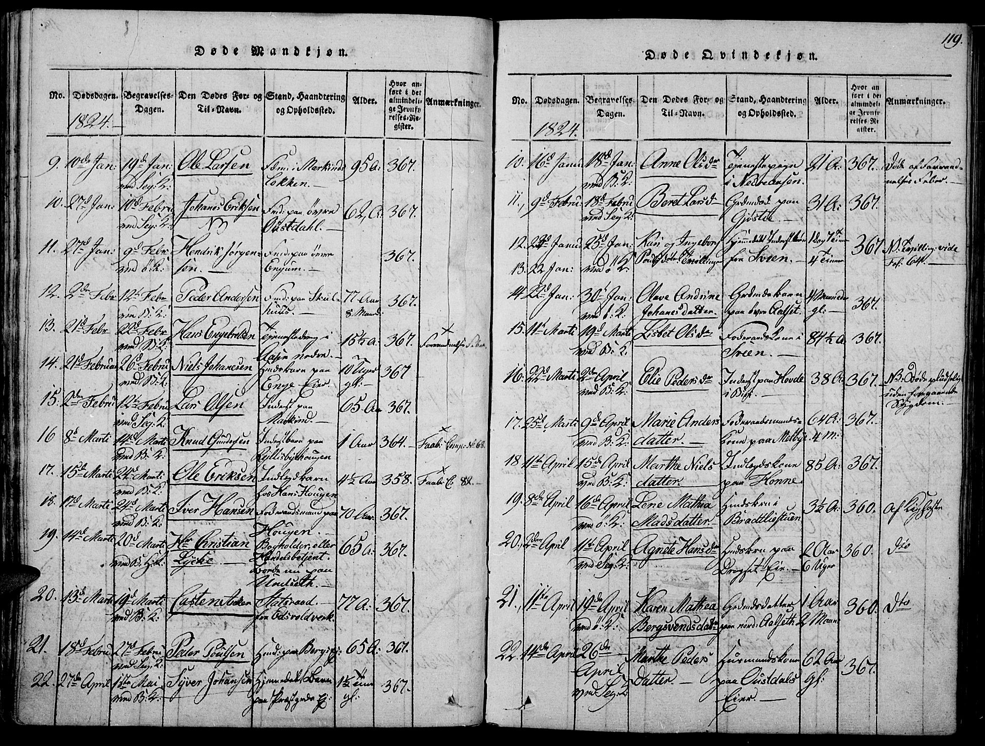 Biri prestekontor, AV/SAH-PREST-096/H/Ha/Haa/L0003: Parish register (official) no. 3, 1814-1828, p. 119