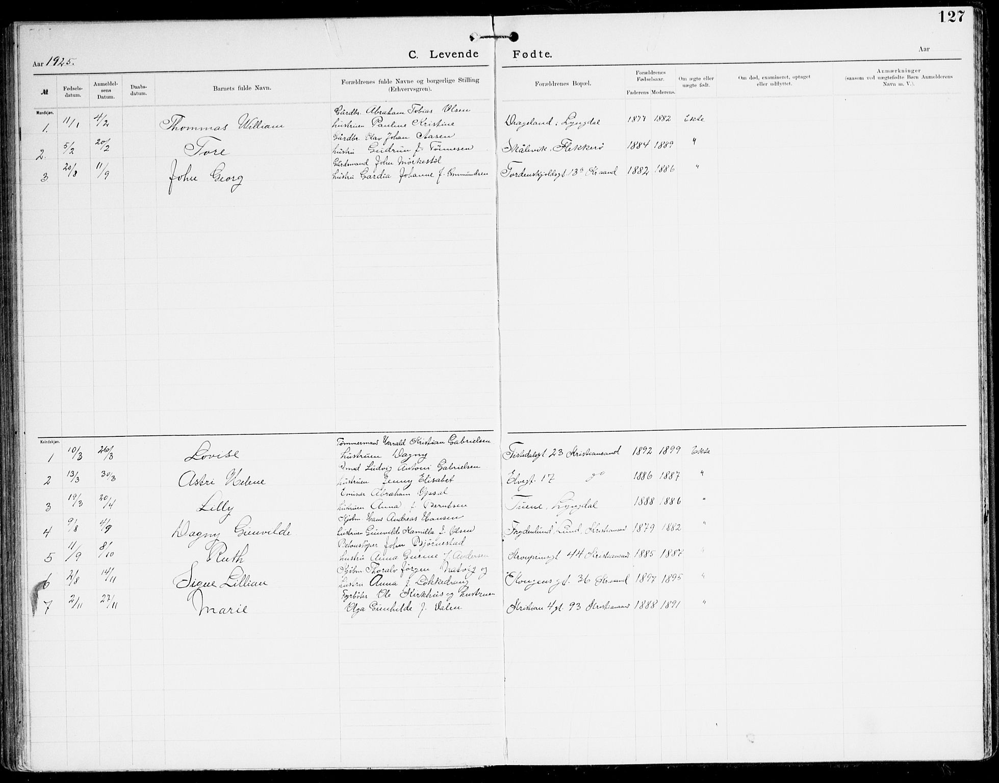 Den evangelisk-lutherske frikirke, Kristiansand, AV/SAK-1292-0017/F/Fa/L0003: Dissenter register no. F 11, 1892-1925, p. 127