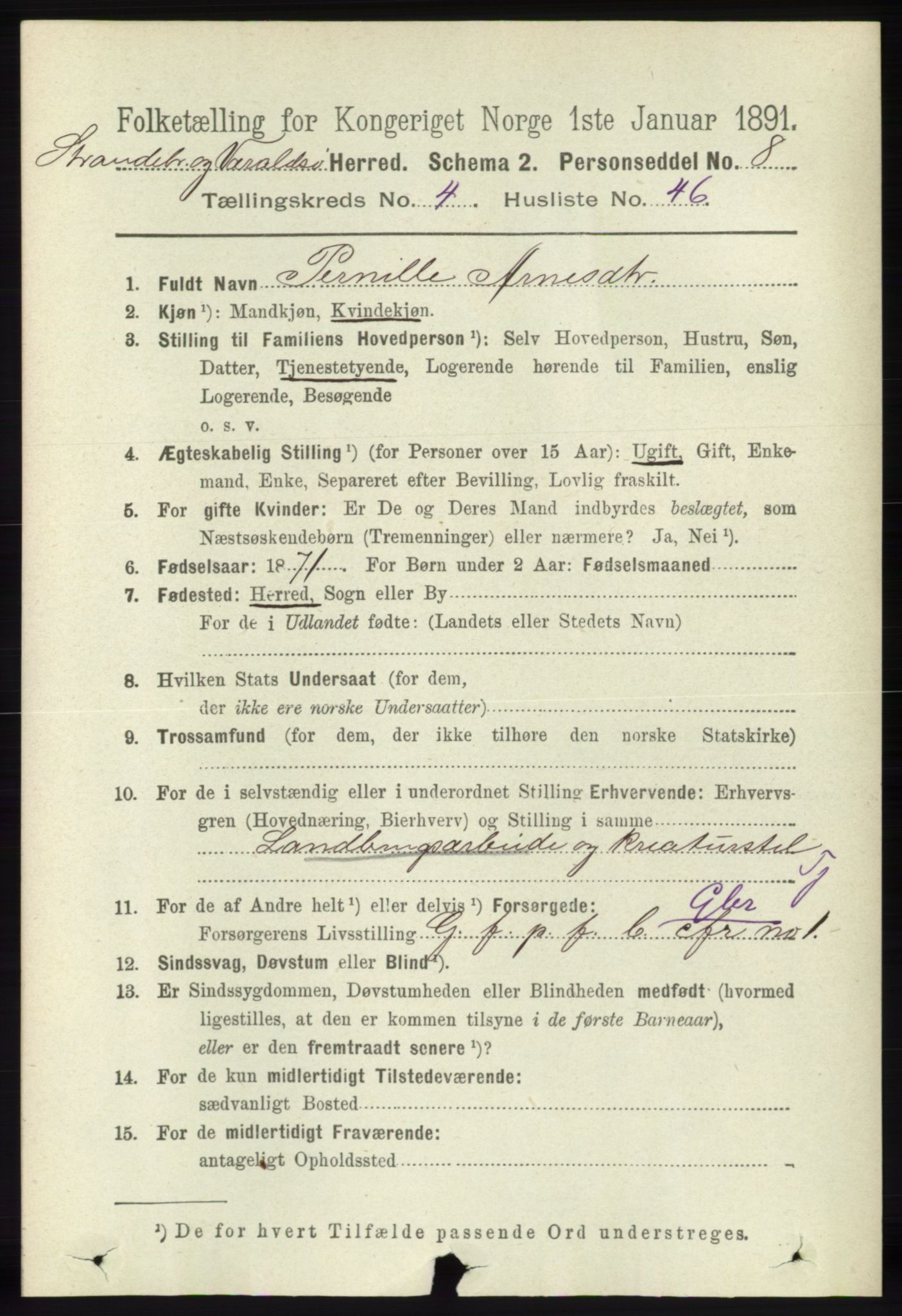 RA, 1891 census for 1226 Strandebarm og Varaldsøy, 1891, p. 1710