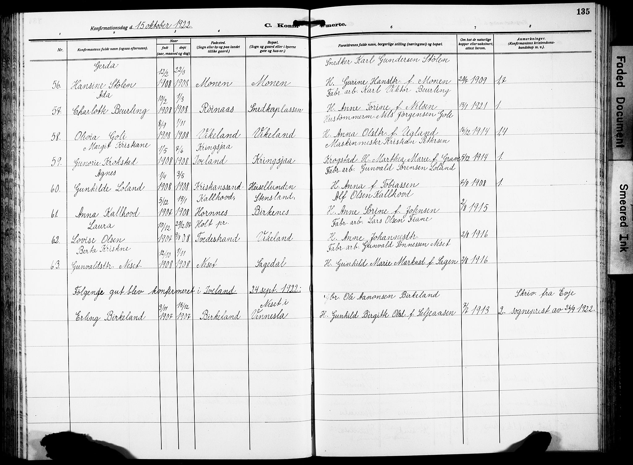 Vennesla sokneprestkontor, AV/SAK-1111-0045/Fb/Fbb/L0007: Parish register (copy) no. B 7, 1922-1933, p. 135