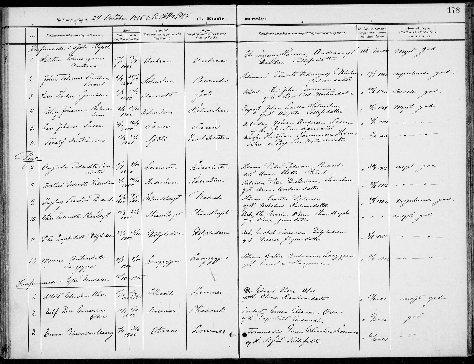 Rendalen prestekontor, SAH/PREST-054/H/Ha/Haa/L0011: Parish register (official) no. 11, 1901-1925, p. 178