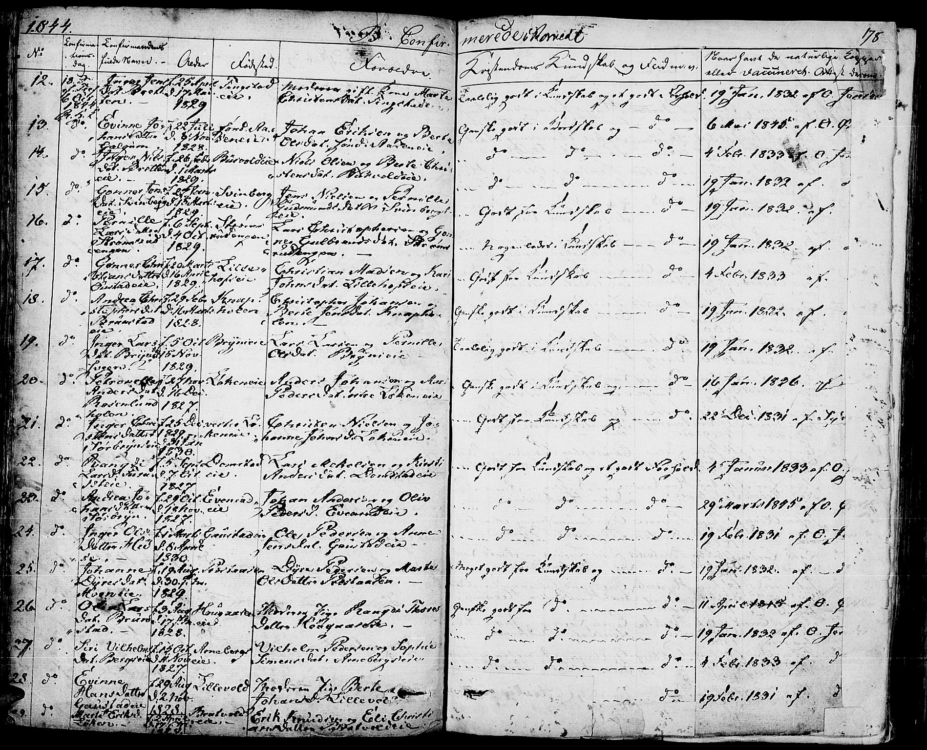 Romedal prestekontor, SAH/PREST-004/K/L0003: Parish register (official) no. 3, 1829-1846, p. 178