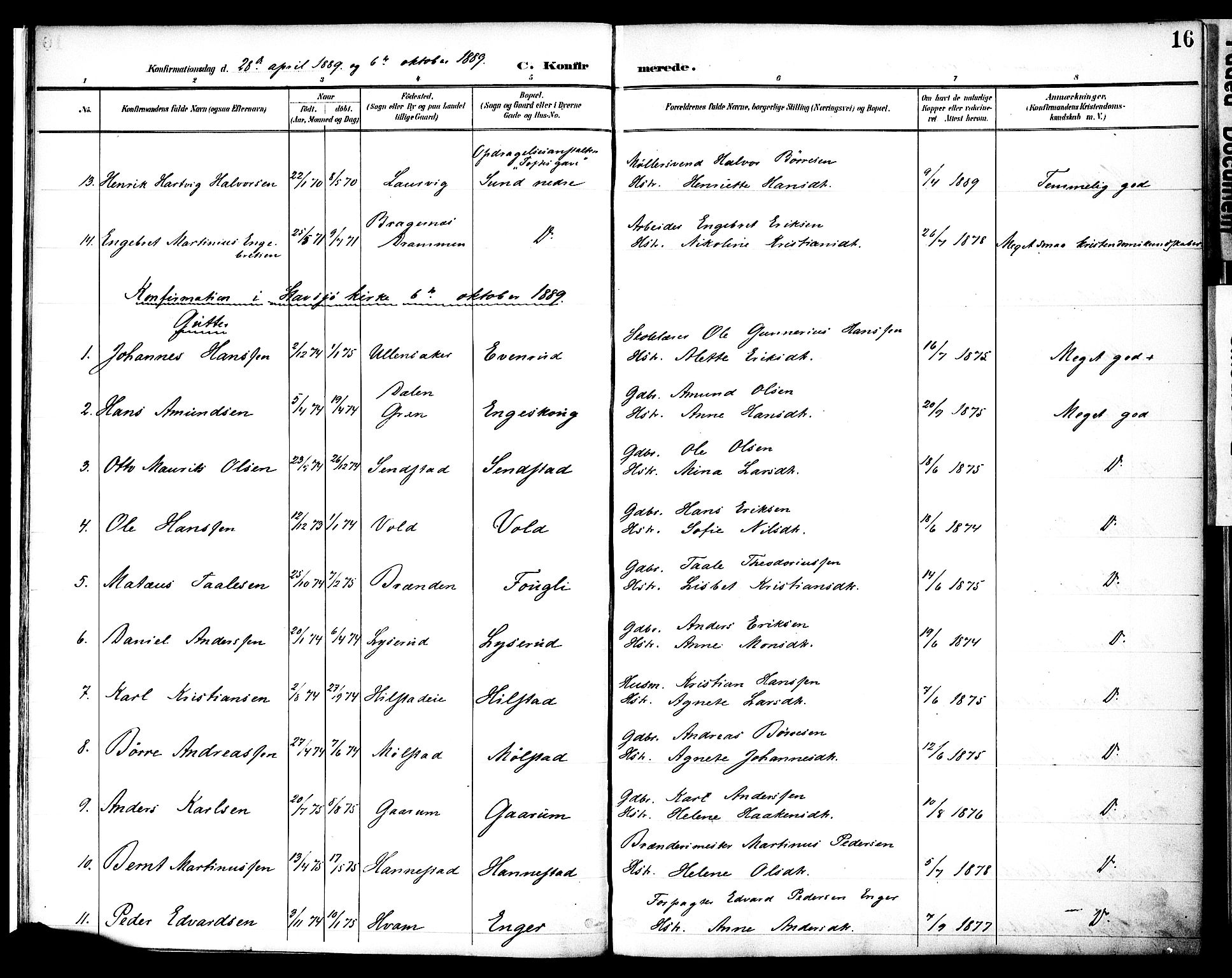 Nes prestekontor, Hedmark, AV/SAH-PREST-020/K/Ka/L0010: Parish register (official) no. 10, 1887-1905, p. 16