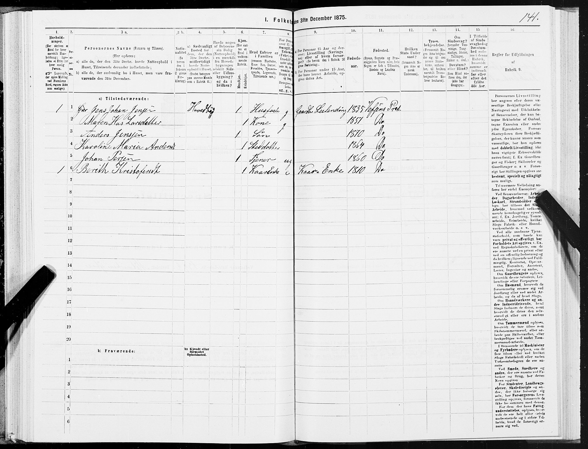 SAT, 1875 census for 1824L Vefsn/Vefsn, 1875, p. 1141