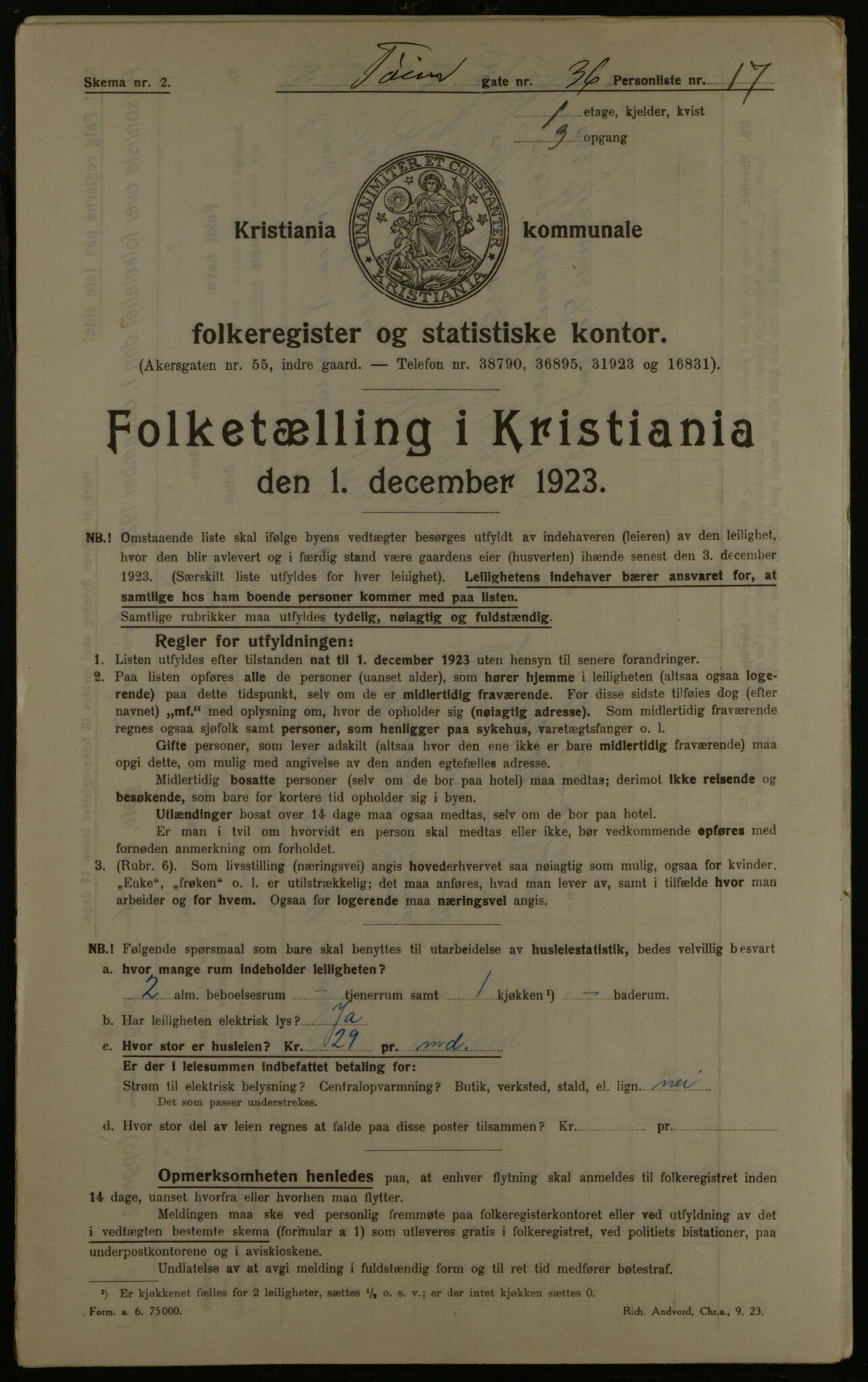 OBA, Municipal Census 1923 for Kristiania, 1923, p. 130287