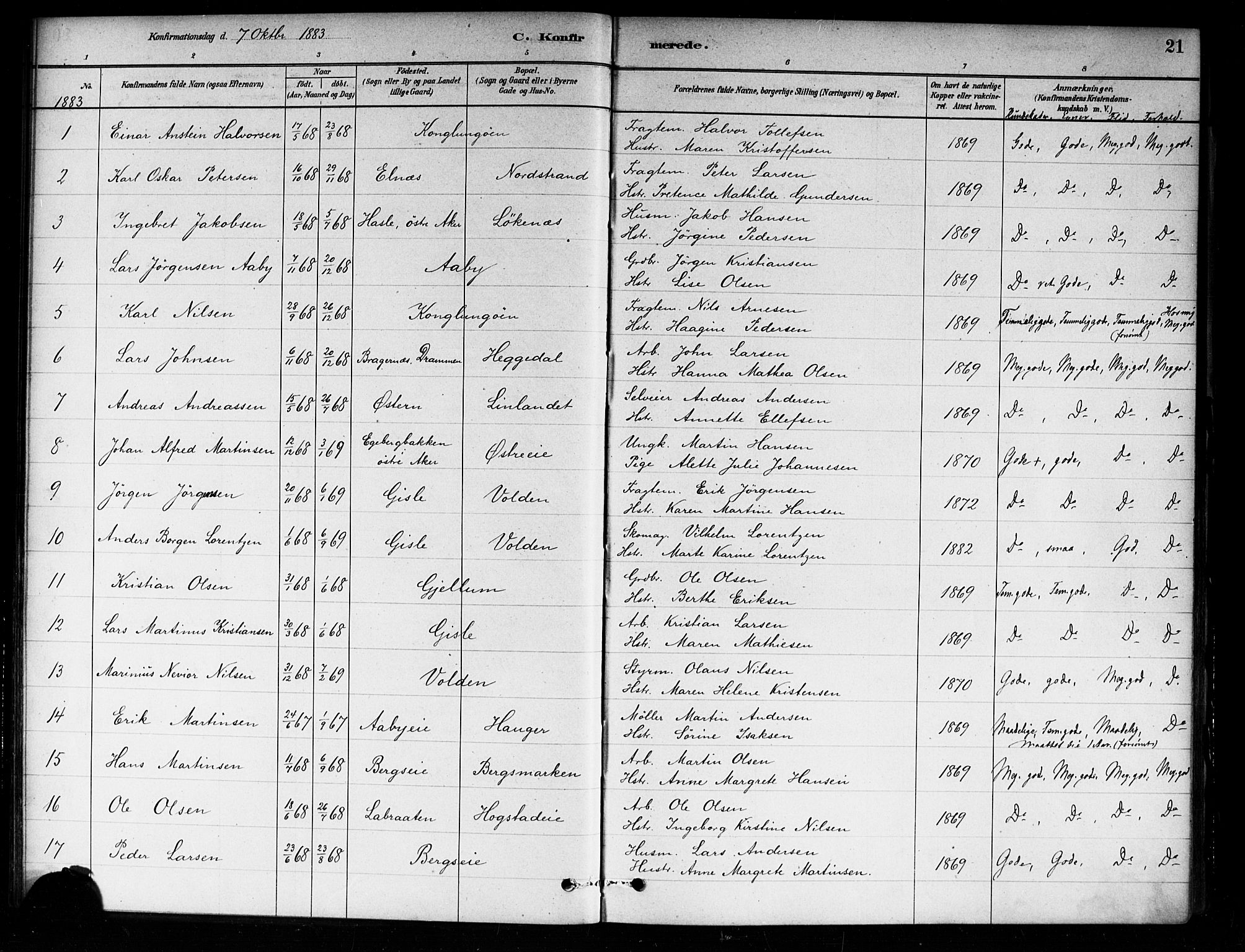 Asker prestekontor Kirkebøker, SAO/A-10256a/F/Fa/L0014: Parish register (official) no. I 14, 1879-1900, p. 21