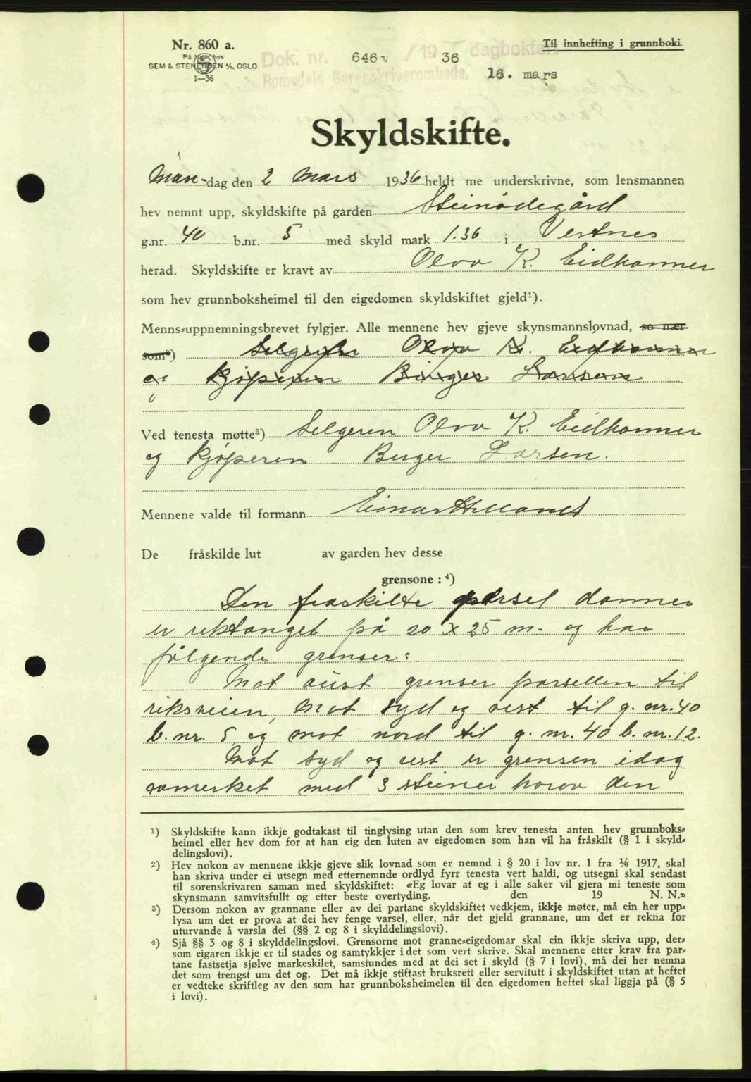 Romsdal sorenskriveri, AV/SAT-A-4149/1/2/2C: Mortgage book no. A1, 1936-1936, Diary no: : 646/1936