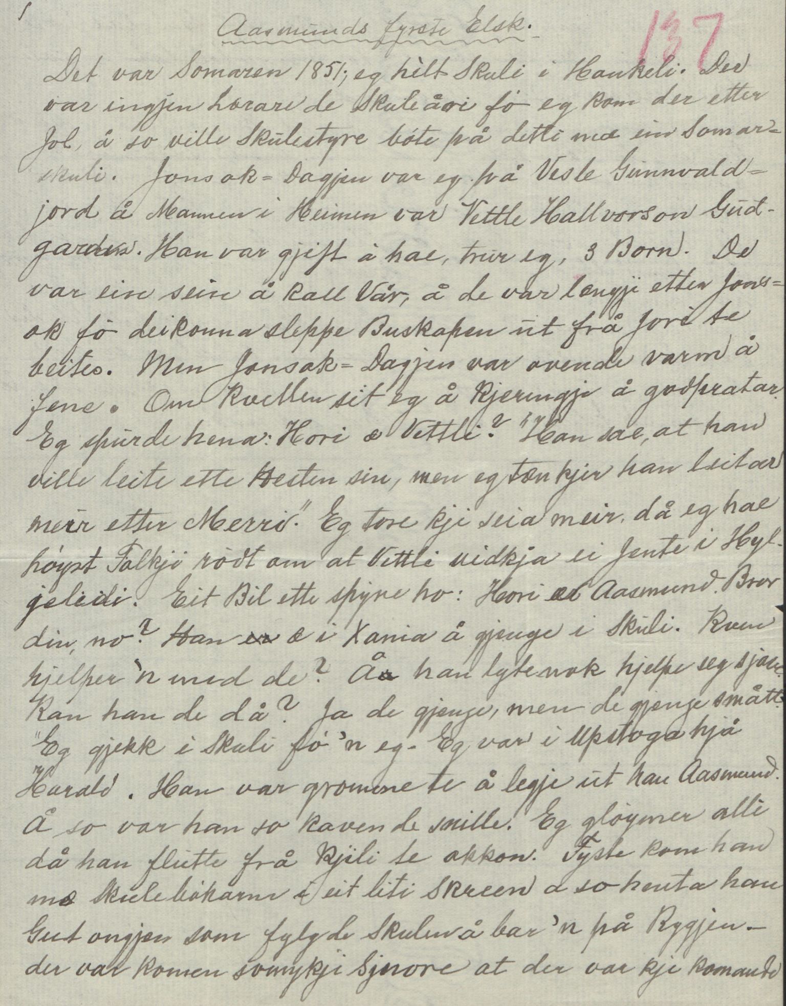 Rikard Berge, TEMU/TGM-A-1003/F/L0004/0053: 101-159 / 157 Manuskript, notatar, brev o.a. Nokre leiker, manuskript, 1906-1908, p. 137