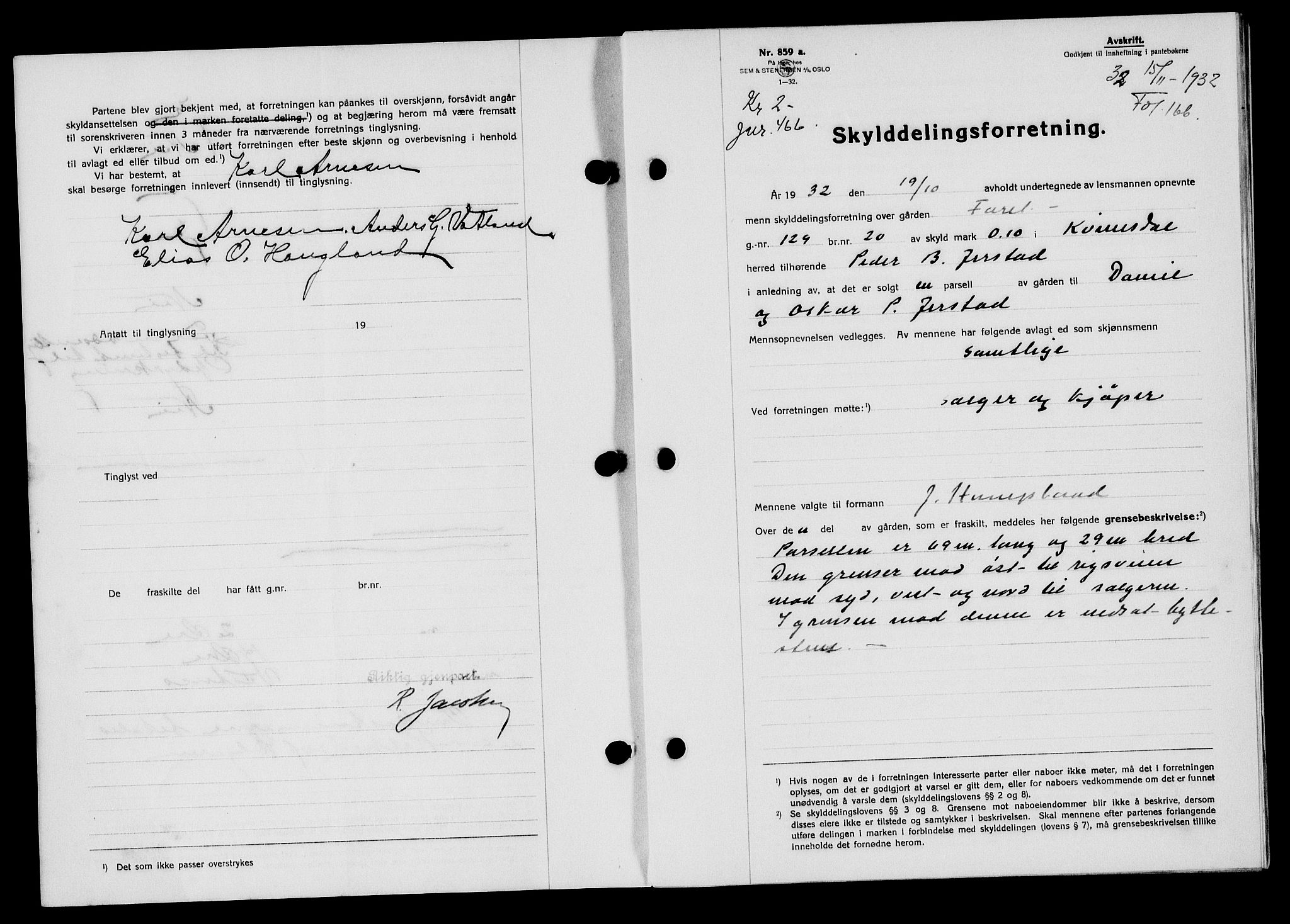 Flekkefjord sorenskriveri, AV/SAK-1221-0001/G/Gb/Gba/L0047: Mortgage book no. 45, 1931-1932, Deed date: 15.11.1932