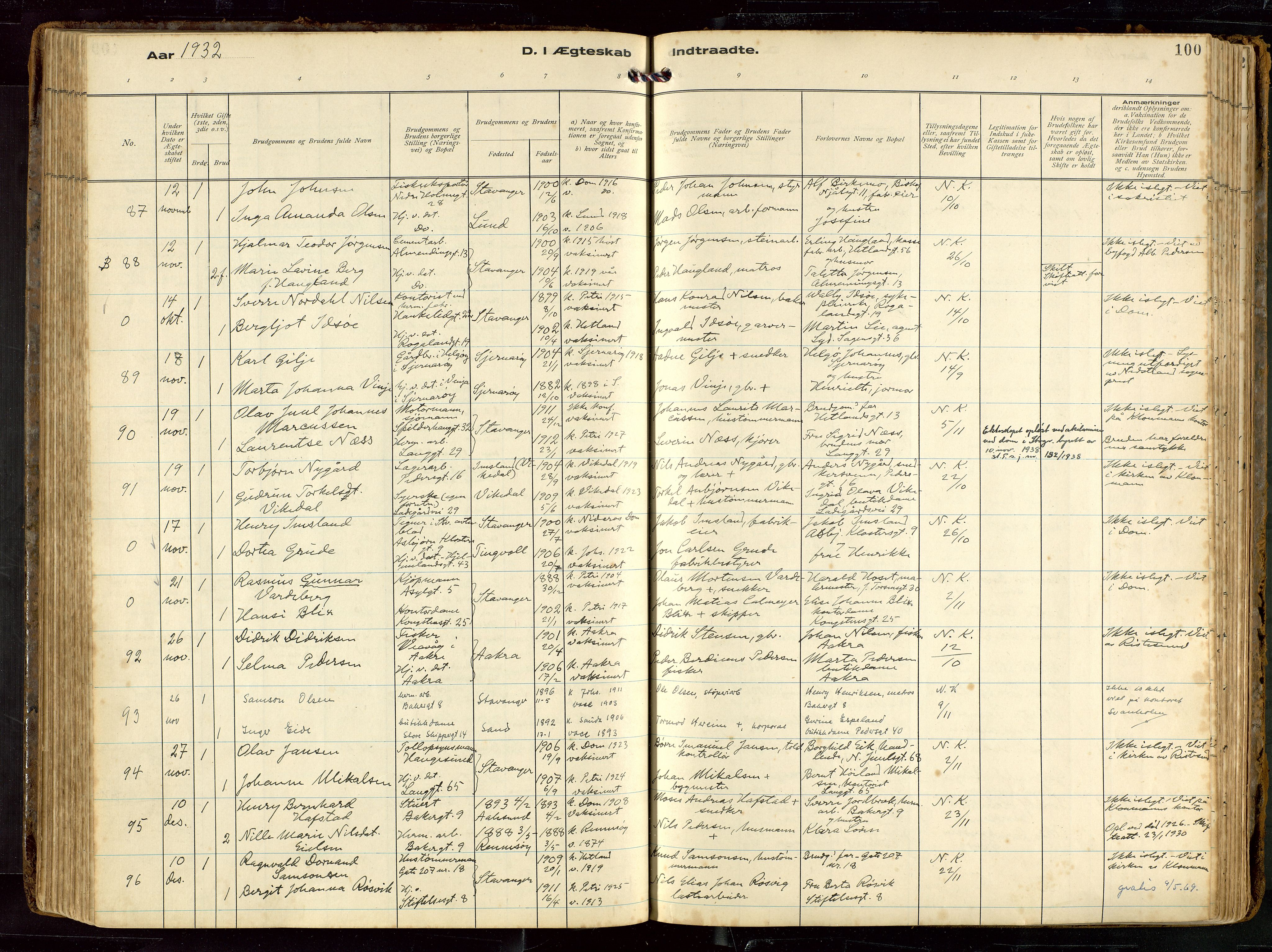 St. Petri sokneprestkontor, AV/SAST-A-101813/002/D/L0002: Parish register (official) no. A 27, 1921-1942, p. 100