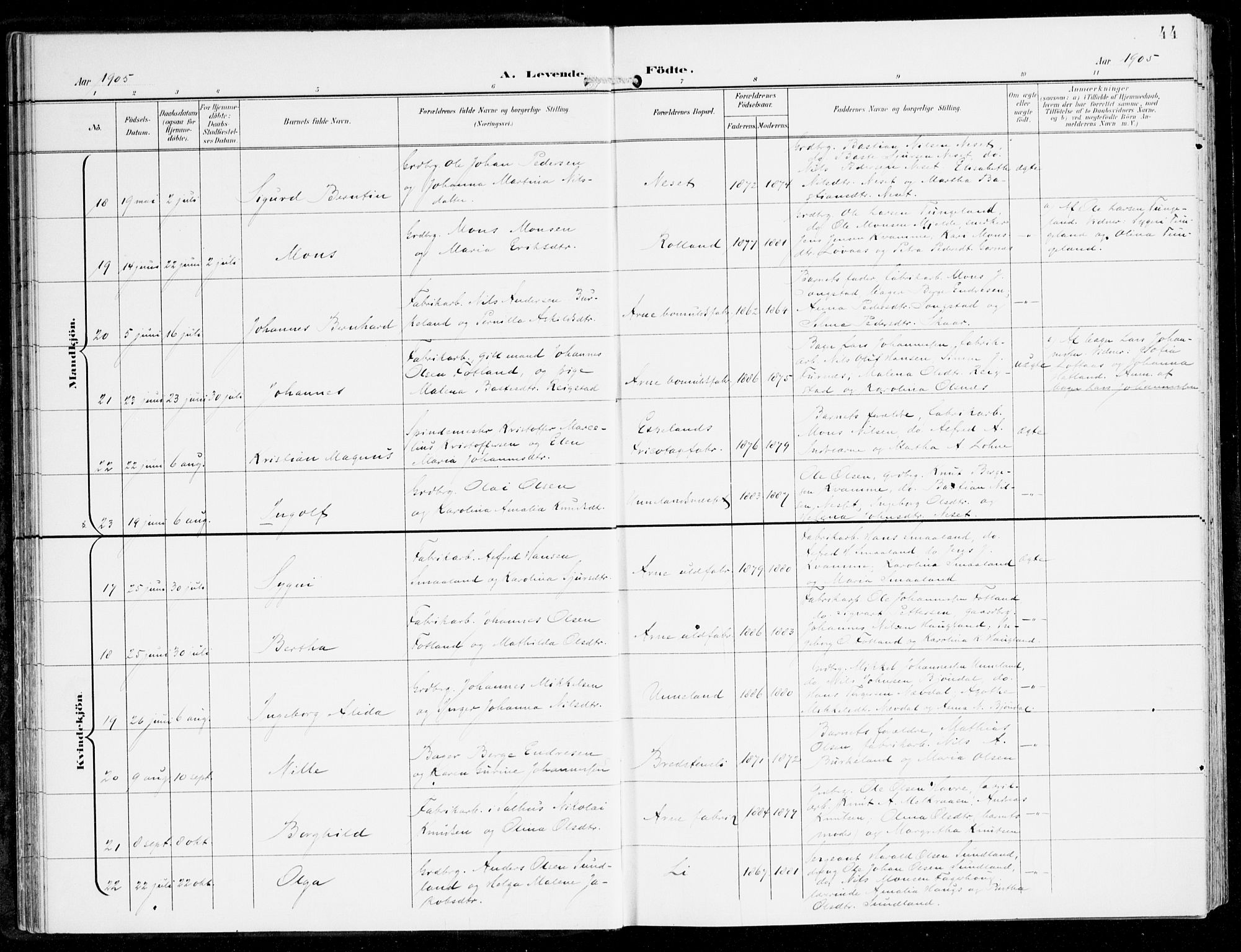 Haus sokneprestembete, AV/SAB-A-75601/H/Haa: Parish register (official) no. D 2, 1899-1912, p. 44