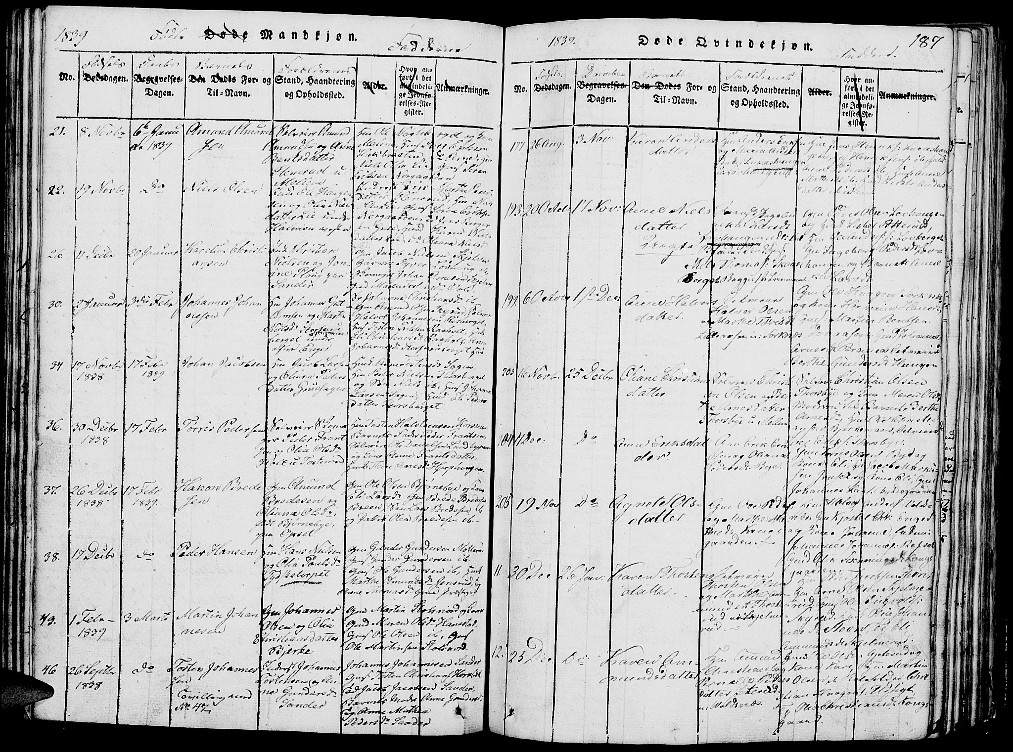 Grue prestekontor, SAH/PREST-036/H/Ha/Hab/L0002: Parish register (copy) no. 2, 1815-1841, p. 187