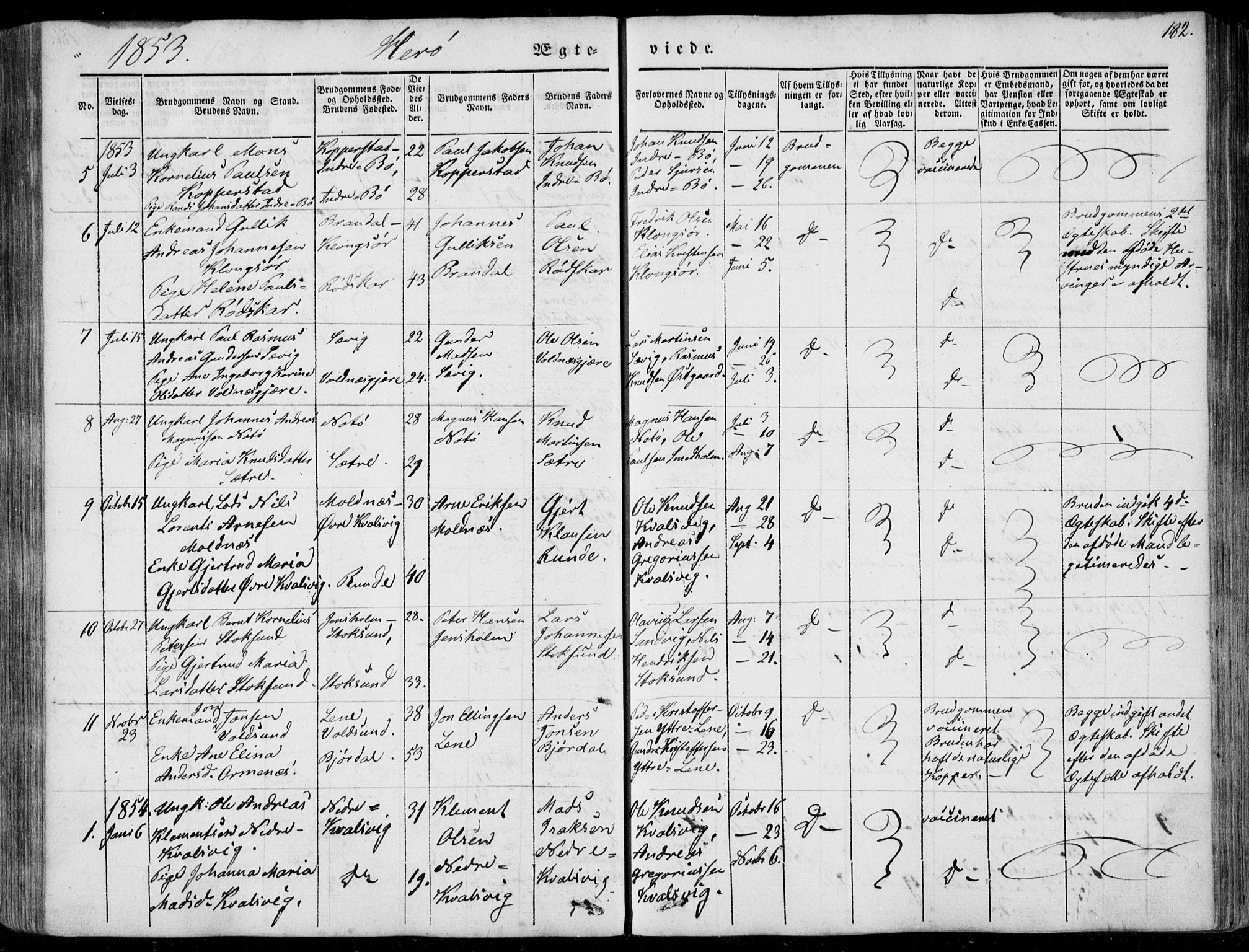 Ministerialprotokoller, klokkerbøker og fødselsregistre - Møre og Romsdal, AV/SAT-A-1454/507/L0070: Parish register (official) no. 507A05, 1842-1873, p. 182